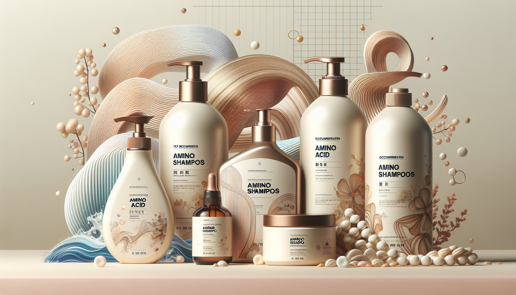 Collage of top 5 recommended amino acid shampoos with various product designs and packaging.