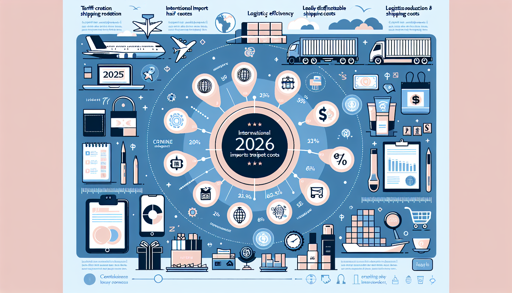 Infographic showing 2026 international import tariffs and shipping cost trends