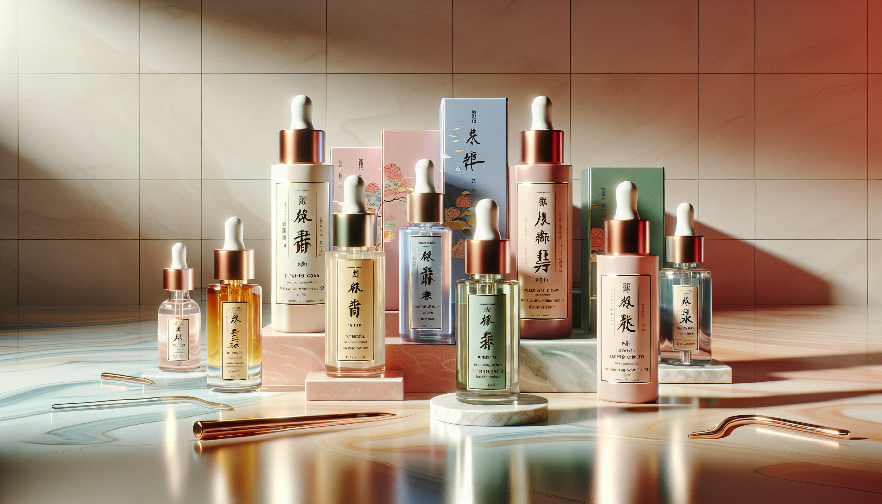 Flat lay of beauty serums showcasing key ingredients for skincare.