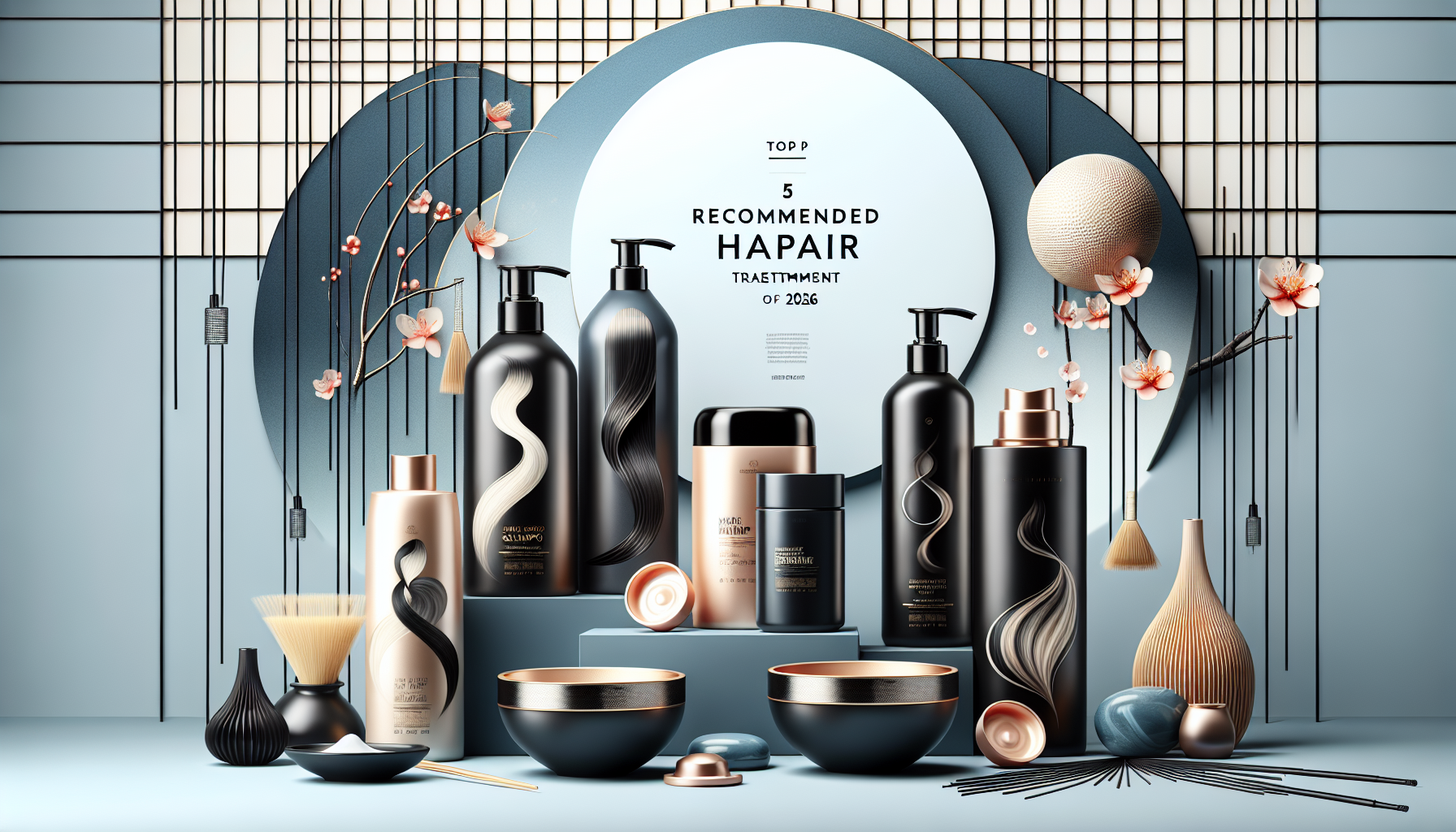 Top 5 recommended hair repair shampoos and treatments for 2026, featuring stylish bottles and packaging.