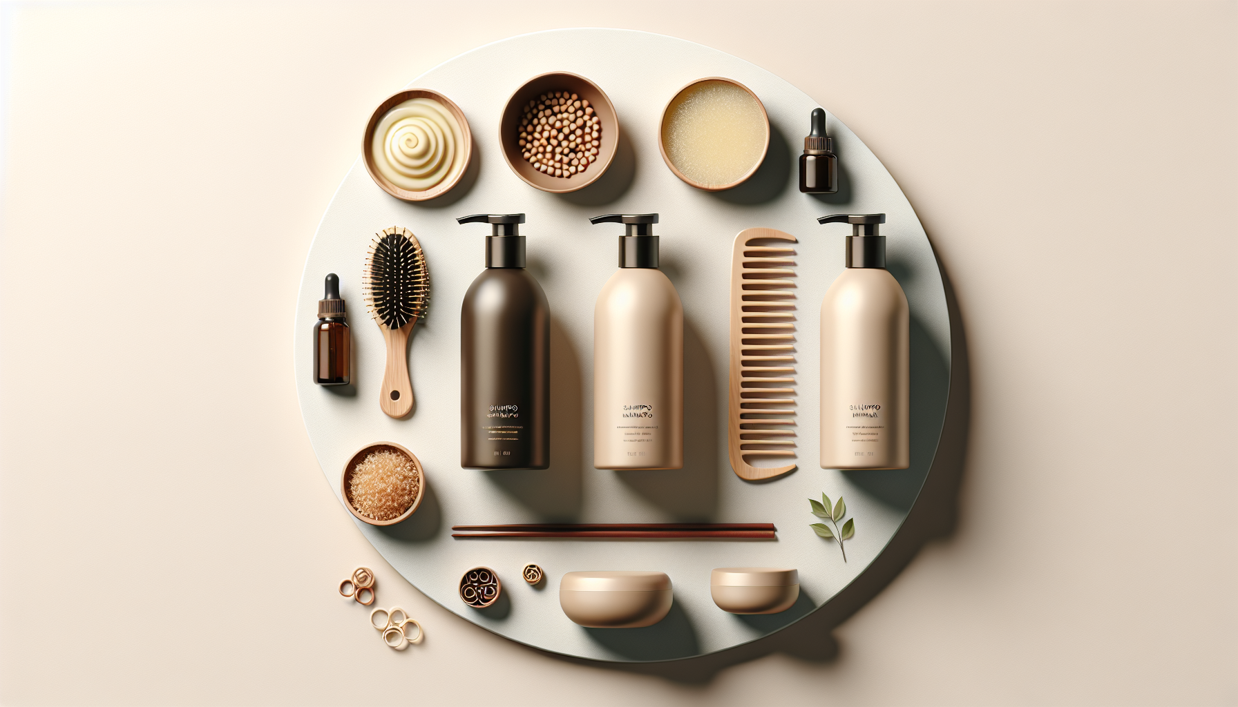 Flat lay of recommended hair products for improving dry hair including shampoos and masks.