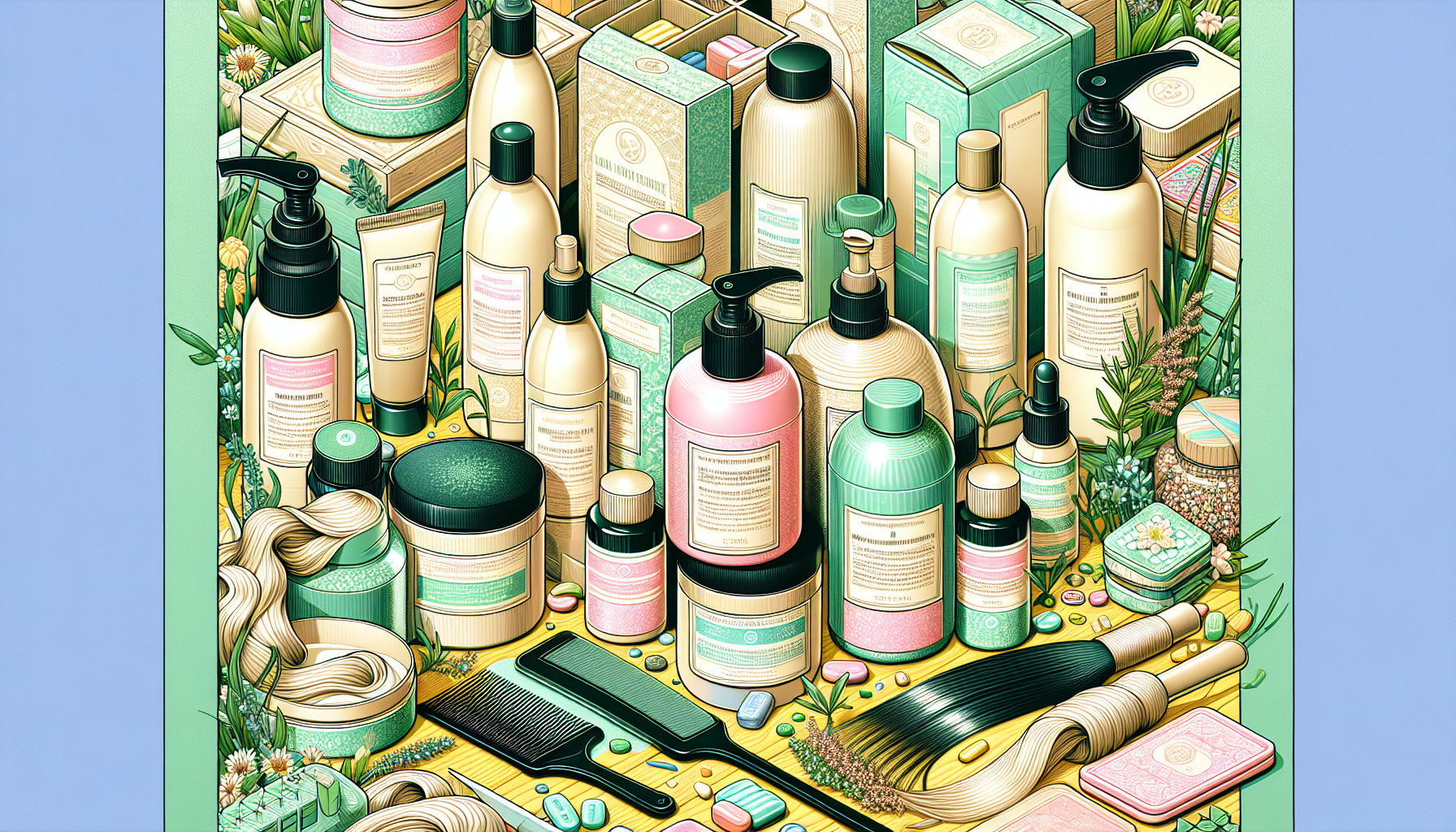 Stylish display of eco-friendly hair care products.