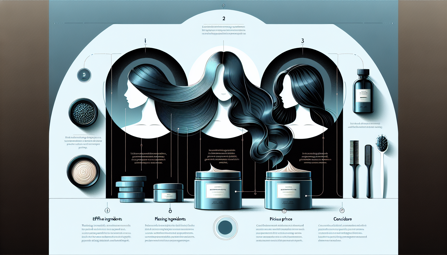 Infographic on choosing hair masks highlighting effectiveness, texture, and price.