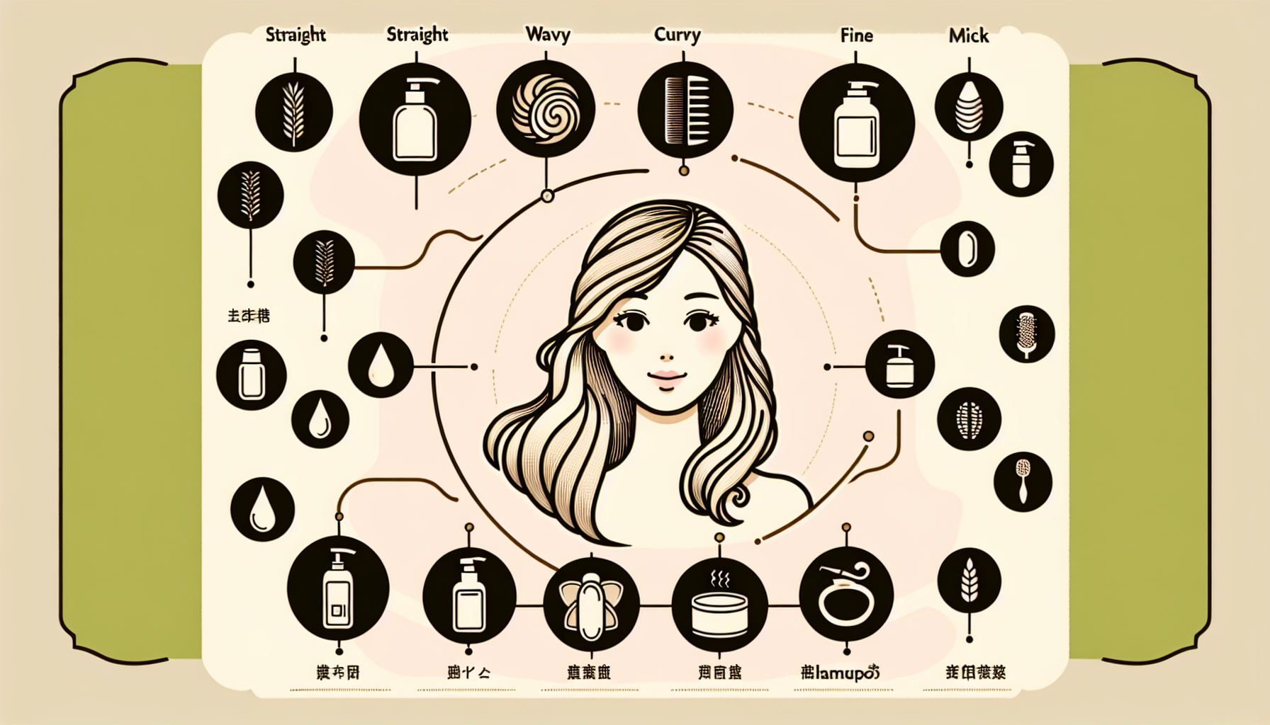 Infographic of various hair types with recommended shampoo and treatment ingredients for each