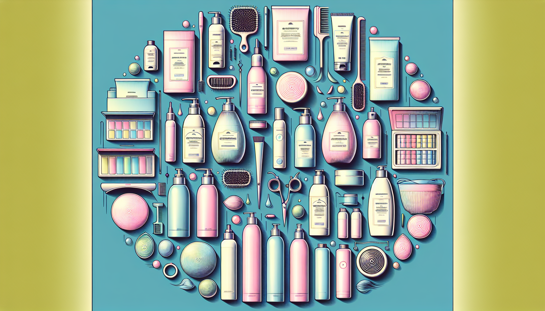Illustration of hair care products for repairing damaged hair.