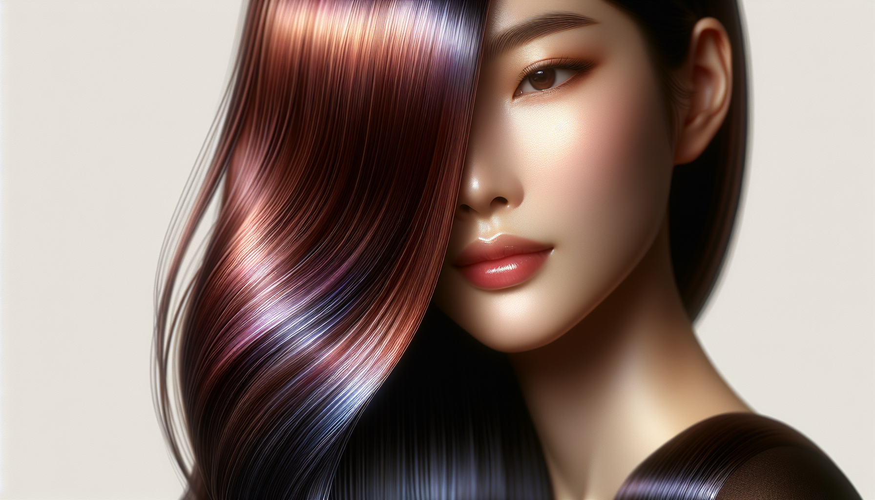 Close-up of a model with vibrant high-tone hair, demonstrating healthy vibrancy and shine.