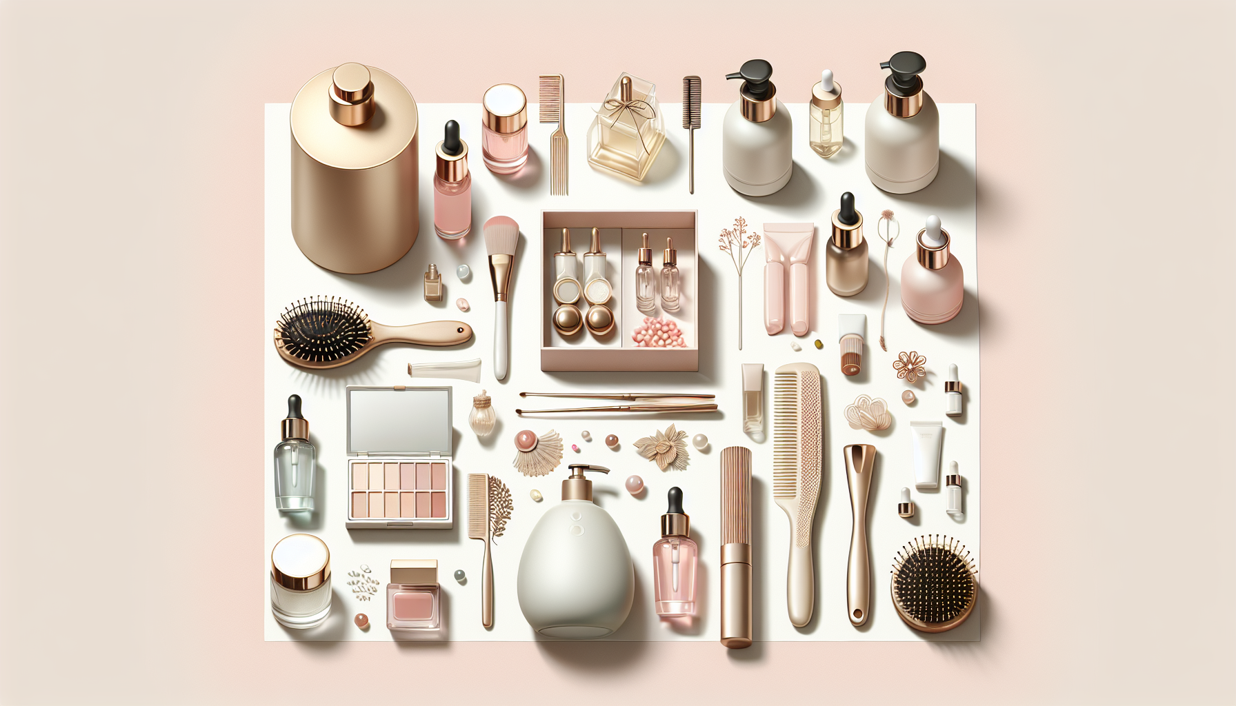 Flat lay of trending beauty and skincare products for cross-border ecommerce in 2026.