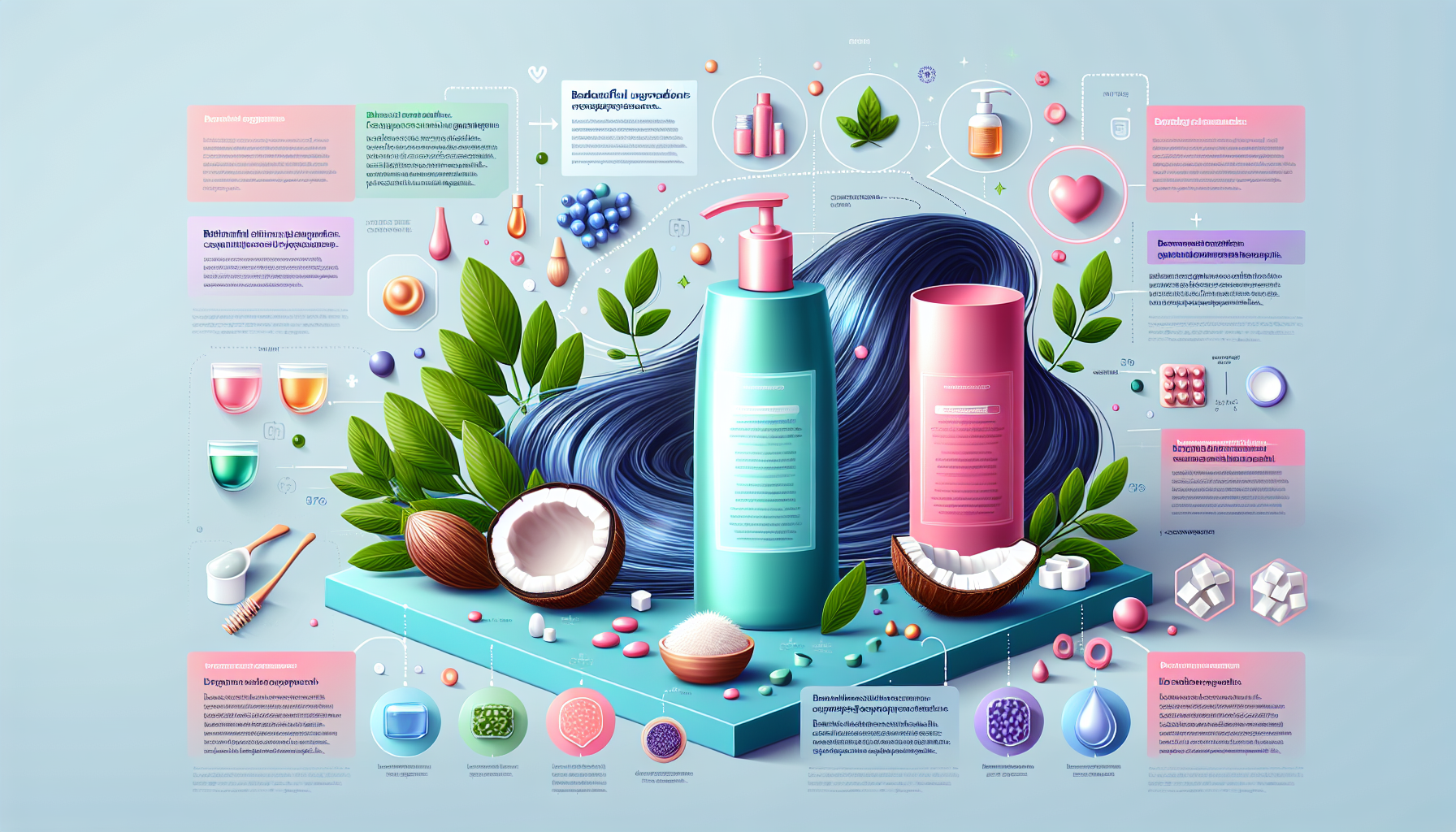Infographic about components of effective shampoos showing beneficial ingredients.