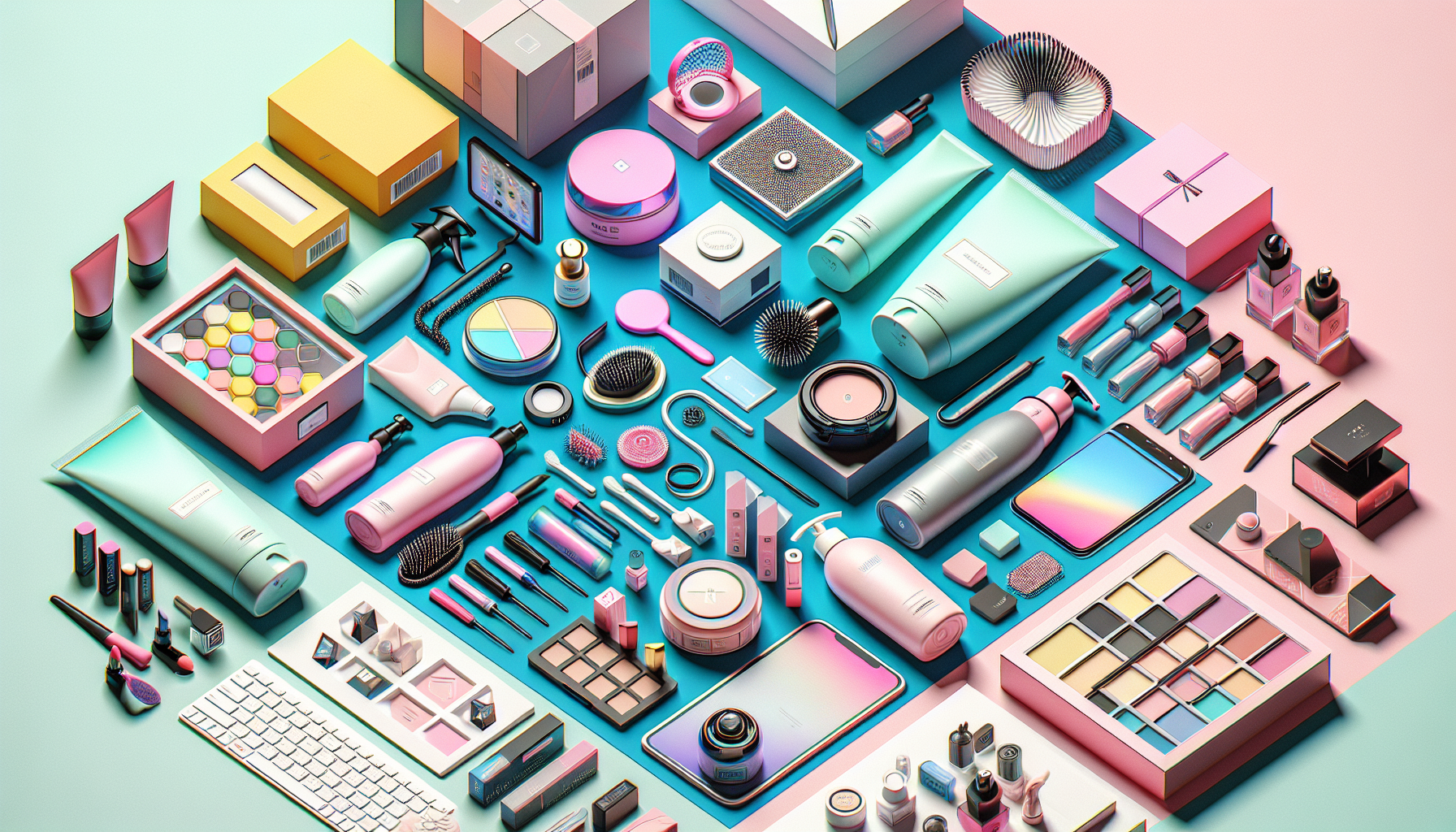 Top trending cross-border e-commerce products in 2026 - flat lay display of cosmetics, fashion accessories, and tech gadgets