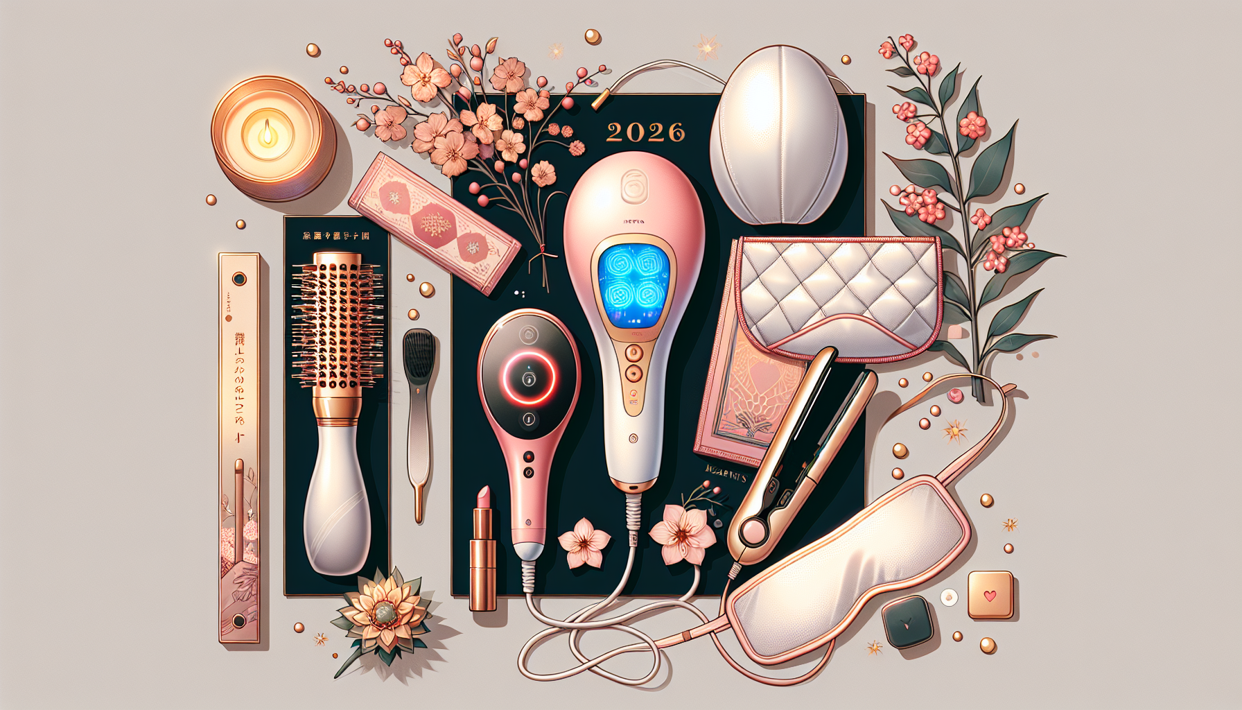Flat lay of recommended beauty gadgets for 2026.