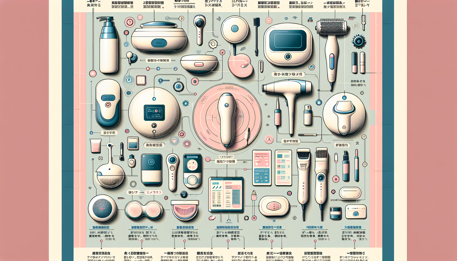 Infographic showcasing various types of beauty appliances with labels and functionality