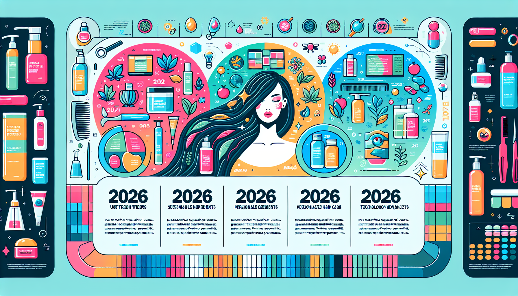 Infographic depicting the latest hair care trends in 2026, focusing on sustainability, personalization, and technology.