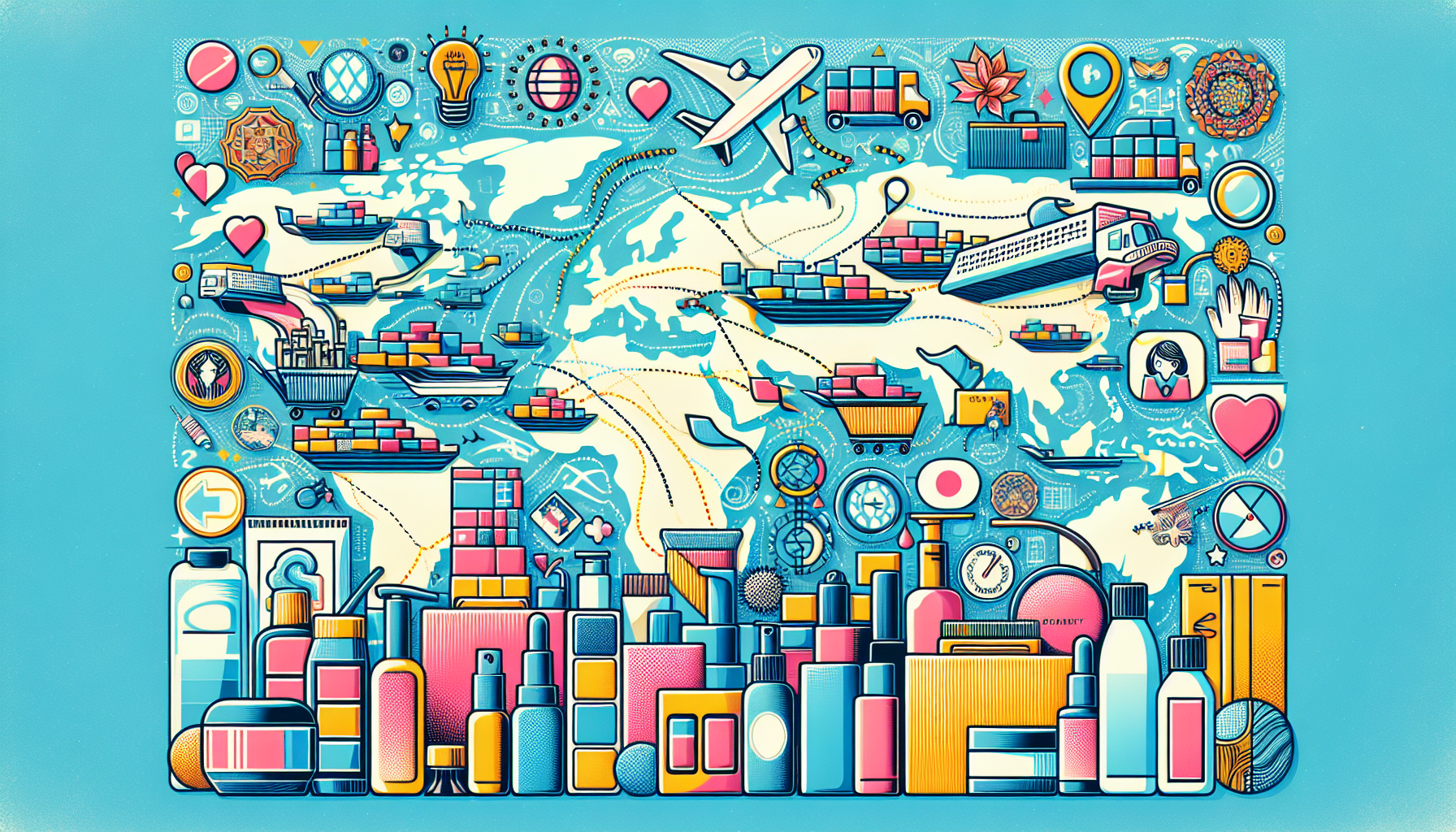 Global import trend in beauty products for 2026 with icons indicating safety, simplicity, and diversity.