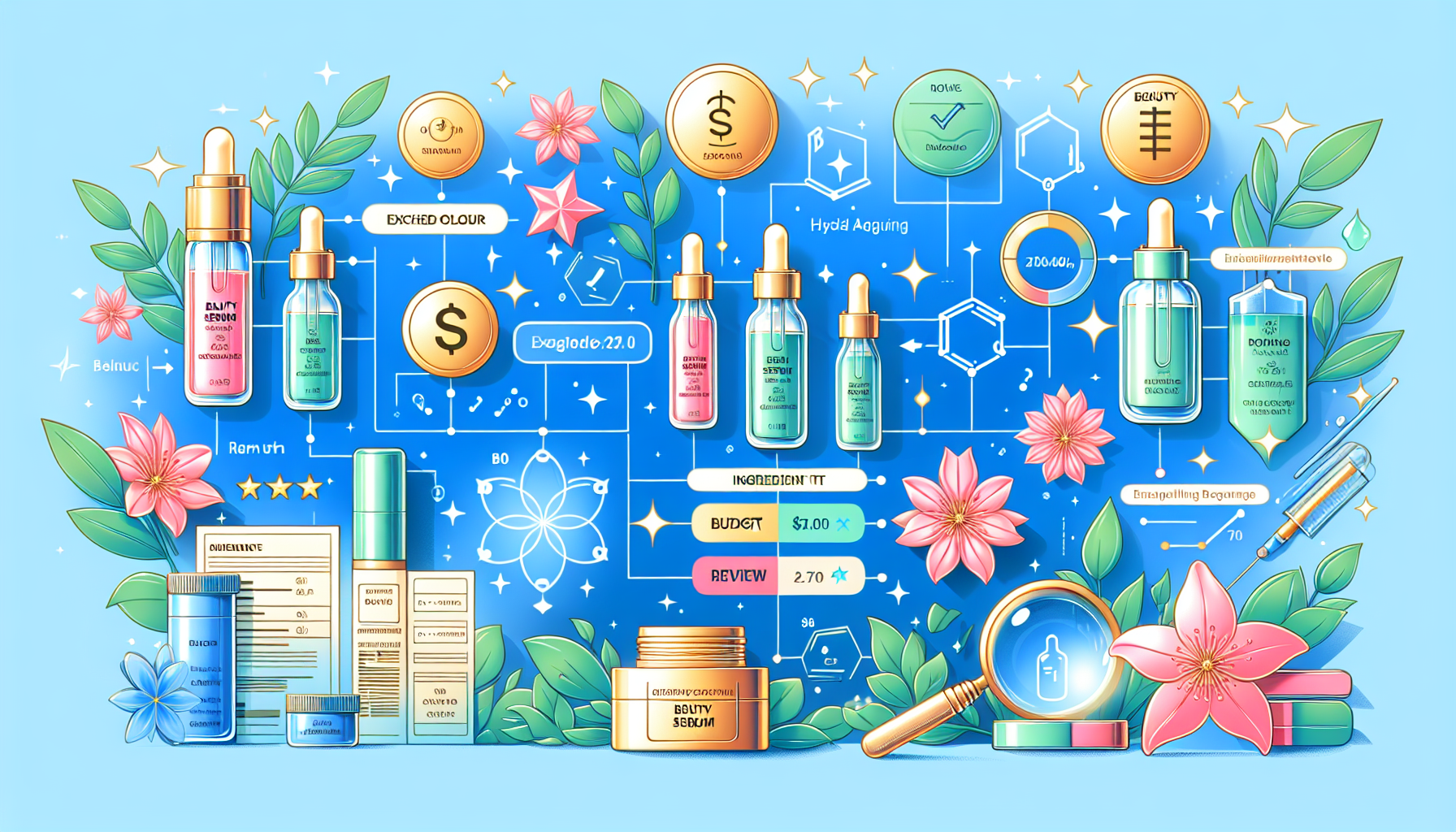 Illustration highlighting essential points for selecting beauty serums.