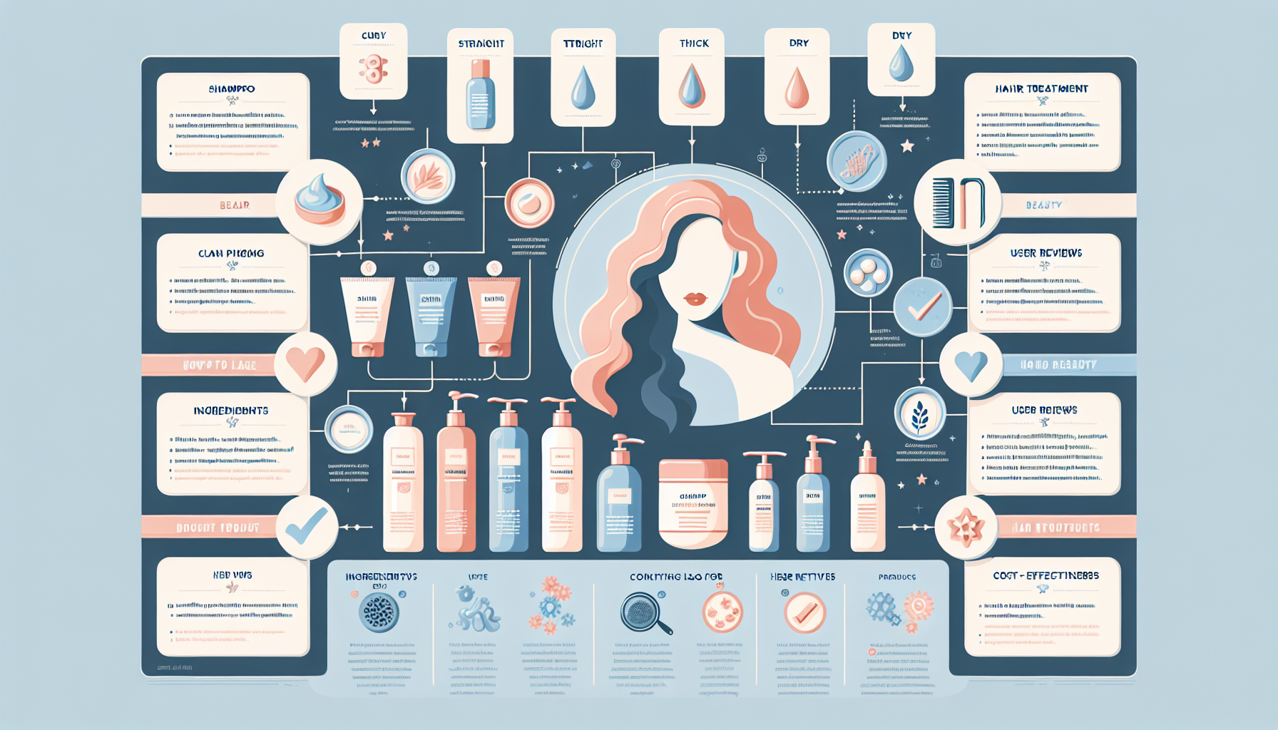 Checklist infographic for choosing shampoo and treatment products.
