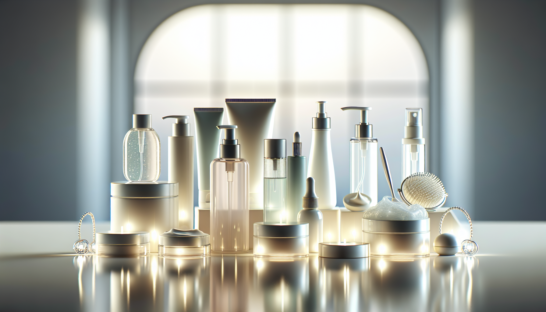 A collage of skincare products on a bathroom counter, representing common skincare concerns.