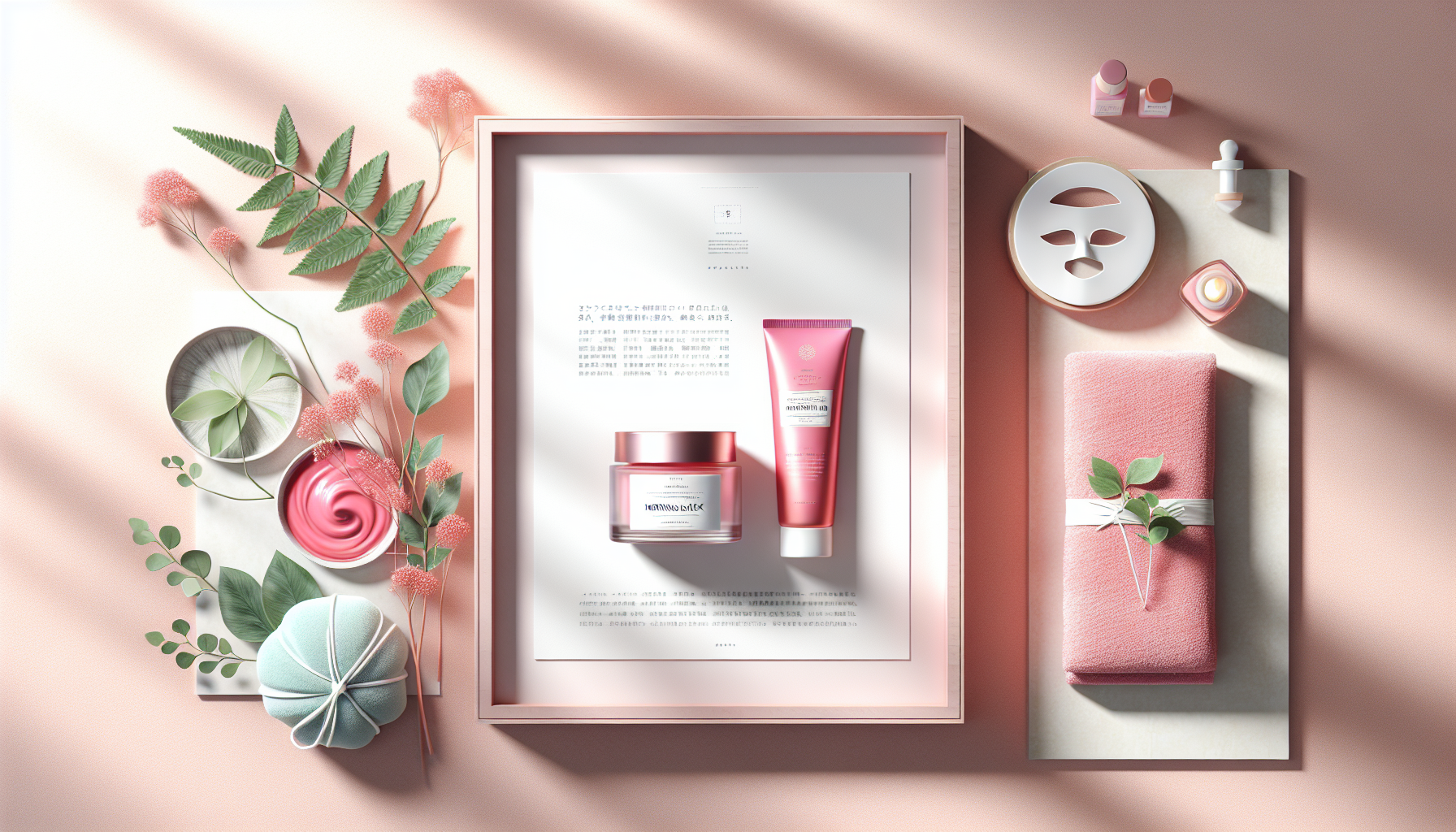 Flat lay of two featured skincare products, showcasing a morning mask and brightening mask.