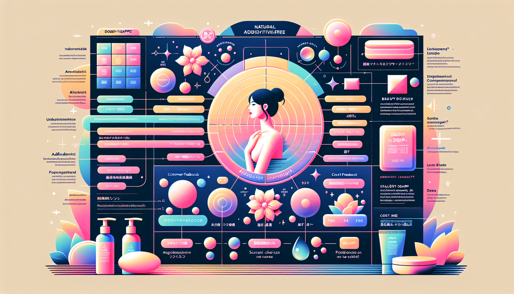 Infographic detailing key selection points for additive-free body soaps.