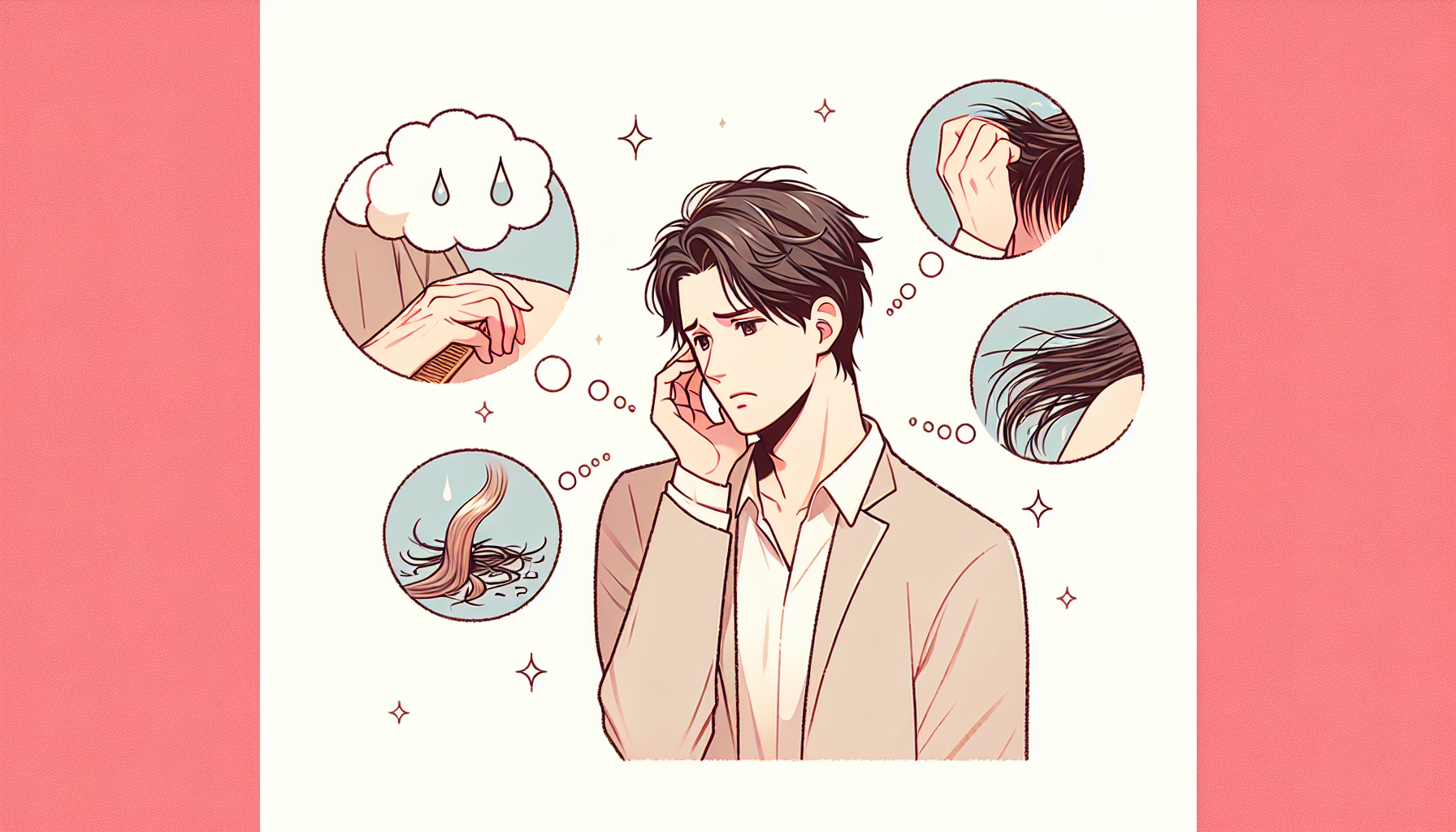 Illustration of common hair problems including dryness and damage.