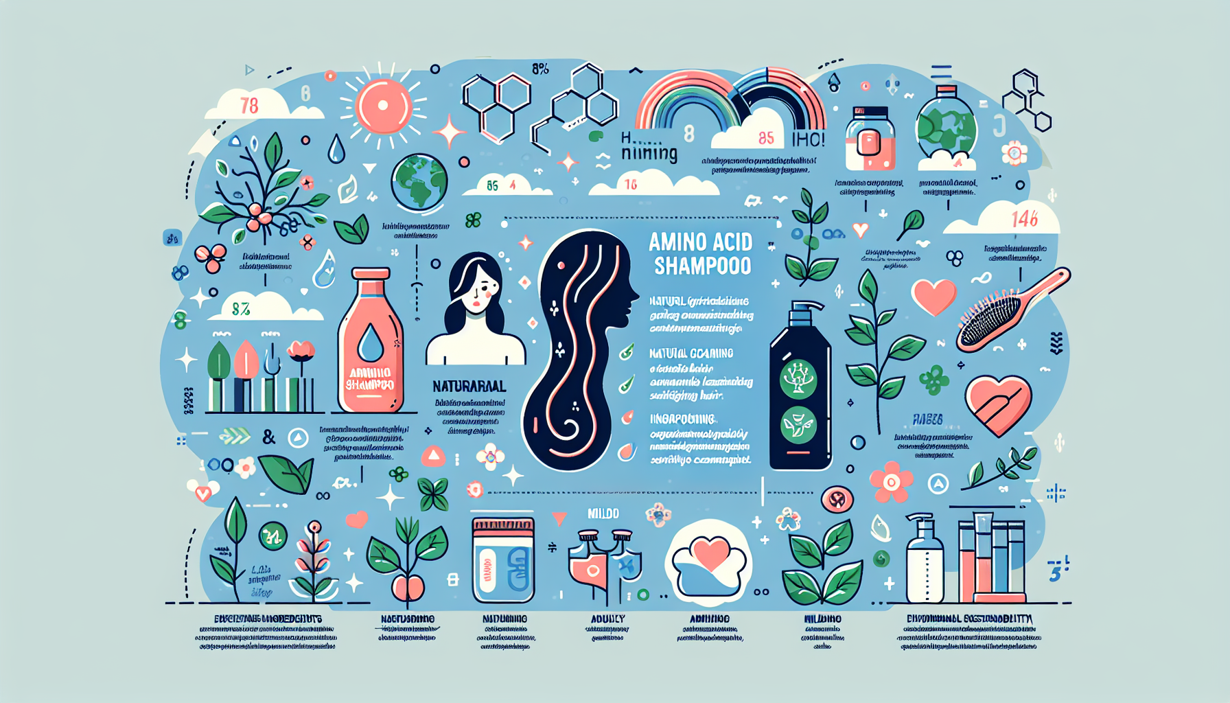 Infographic illustrating the benefits of amino acid shampoos.