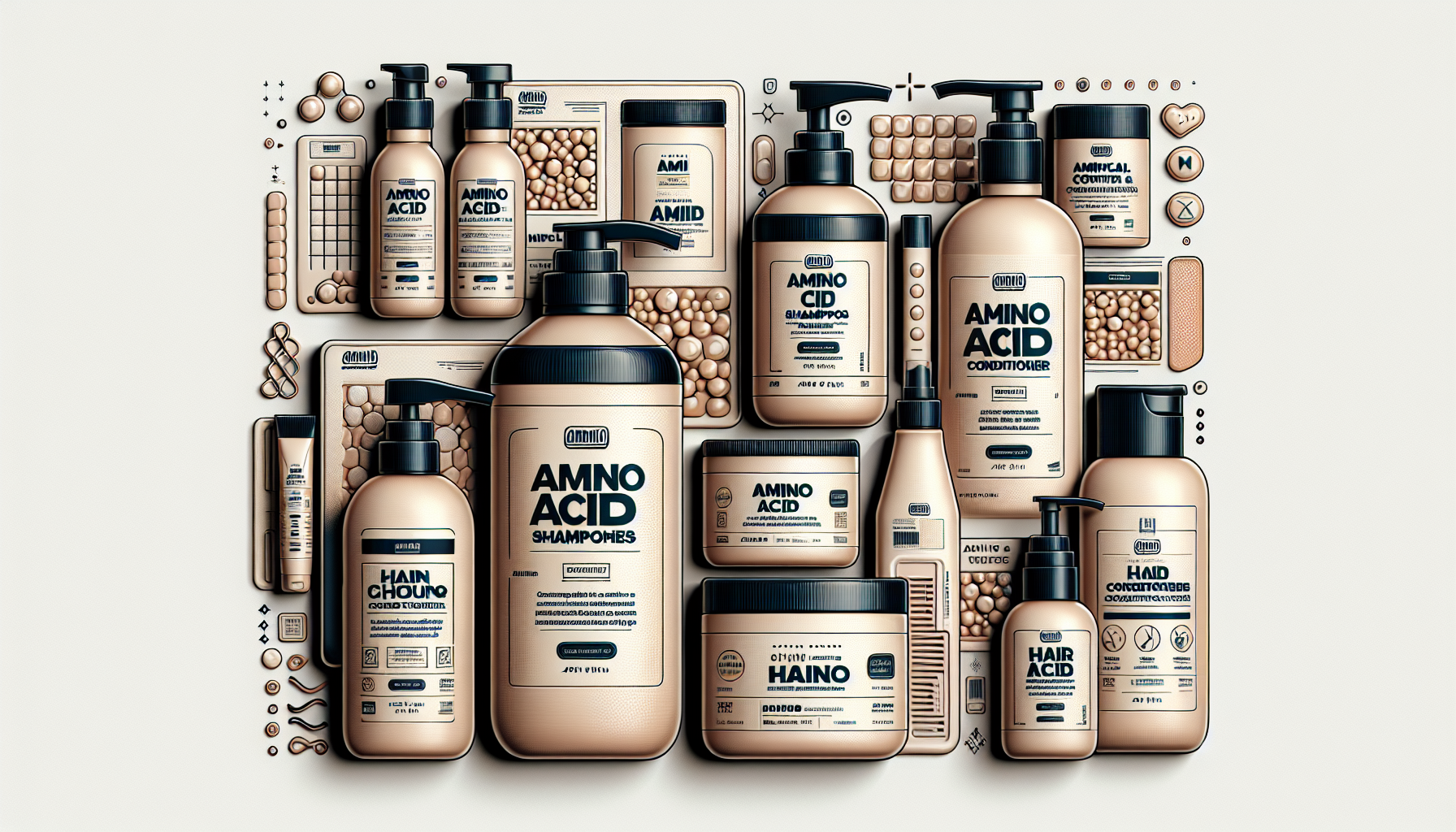 Collage of recommended amino acid shampoos and conditioners.