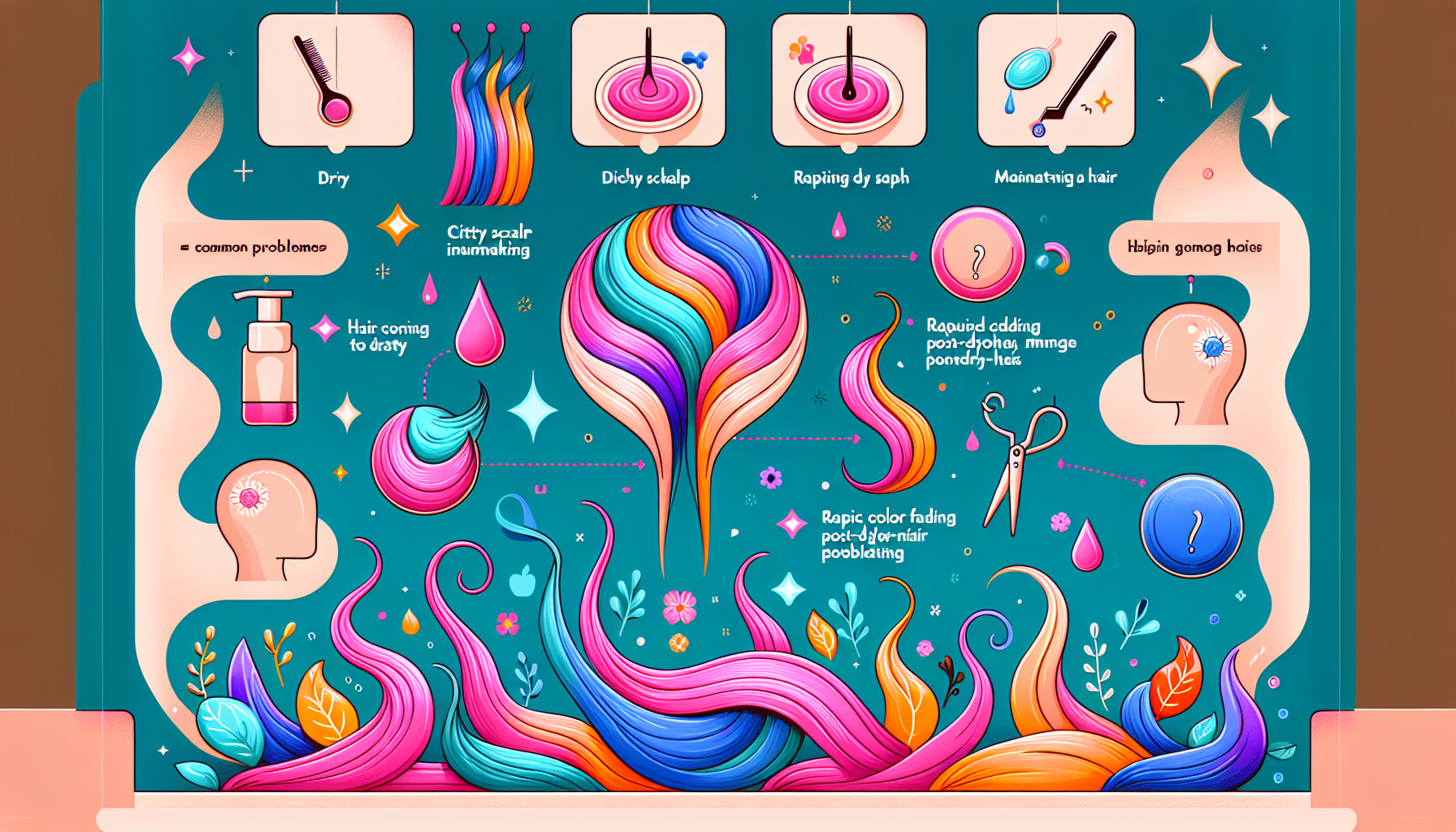 Infographic illustrating common hair concerns like dryness and color fading.