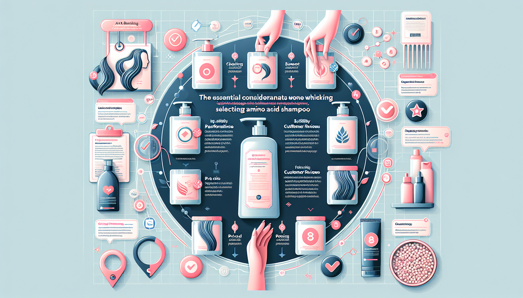 Infographic showing how to choose the right amino acid shampoo based on key factors.