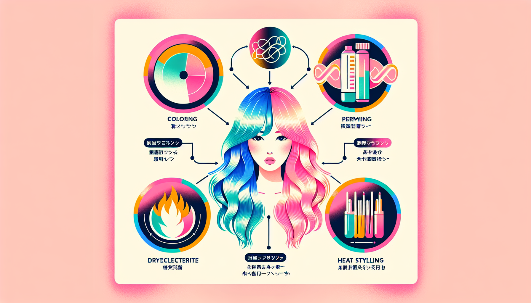 Infographic showing common hair problems caused by chemical treatments, dryness, and heat styling.