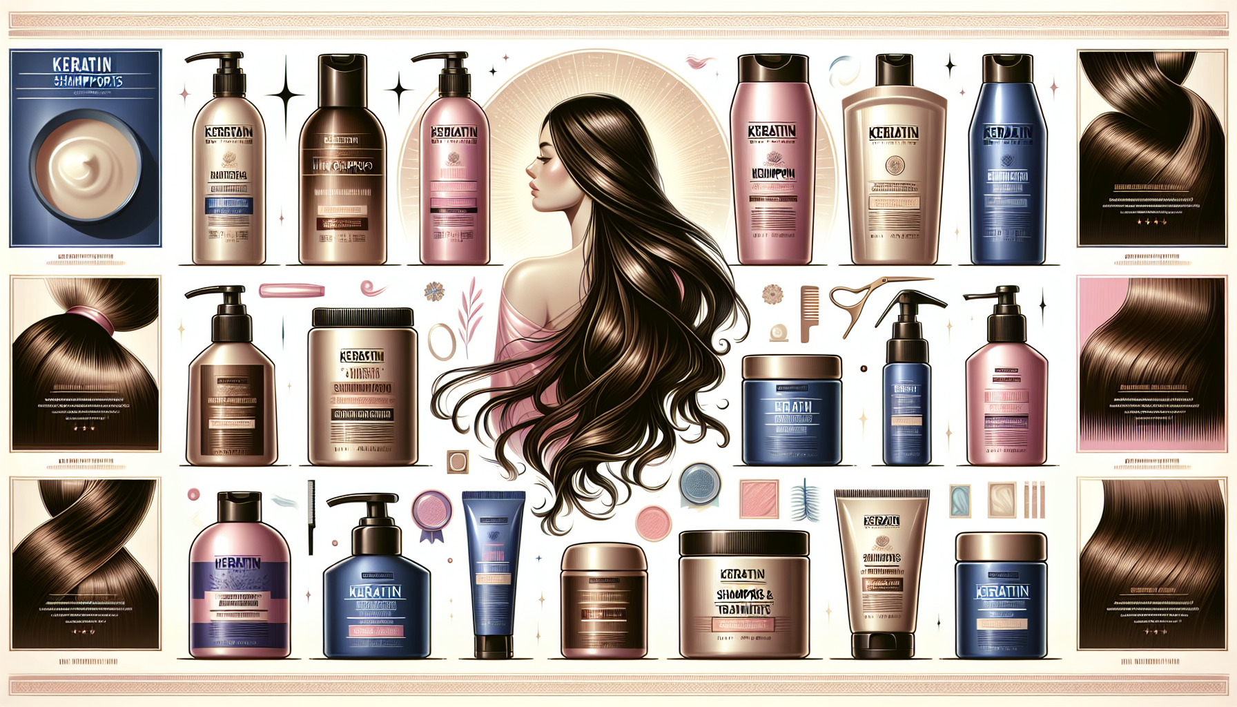 Collage of recommended keratin hair care products with descriptions.