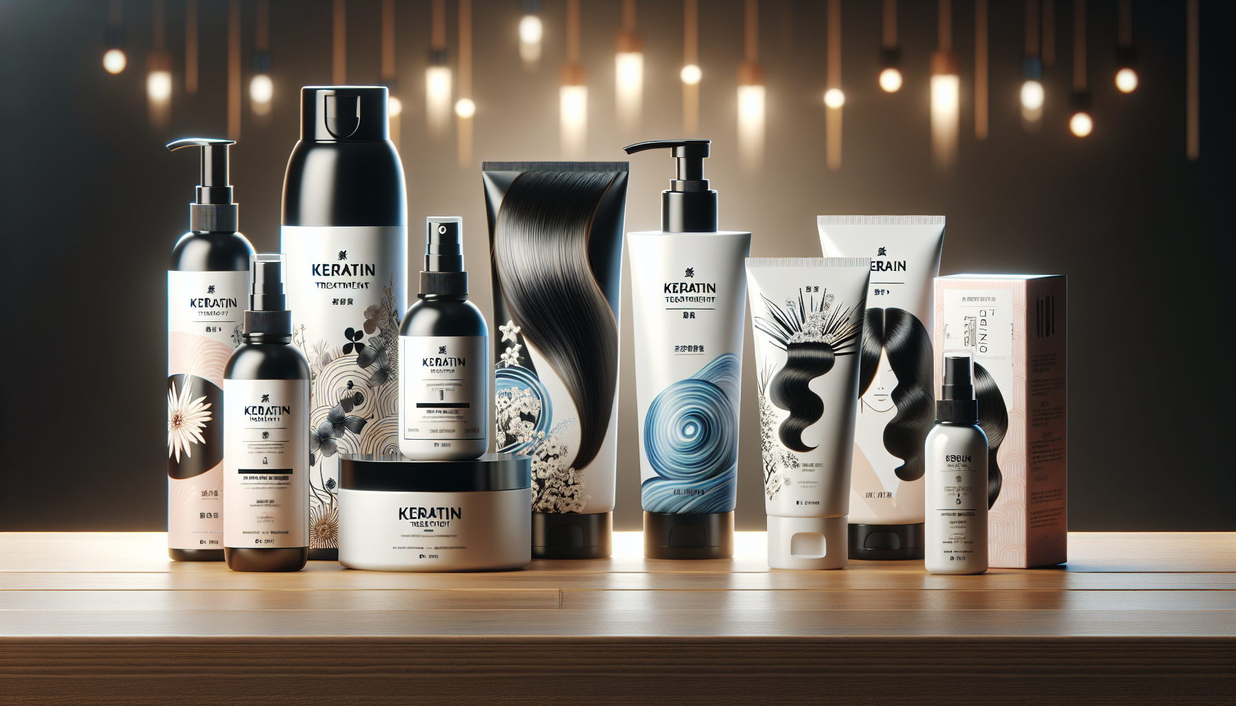 Display of 2026 recommended keratin treatment products.