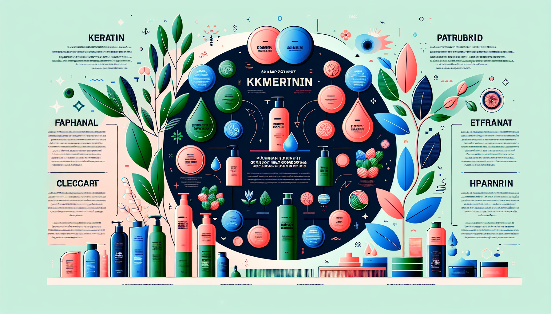 Infographic on popular shampoo ingredients including keratin and plant-based components for 2026.