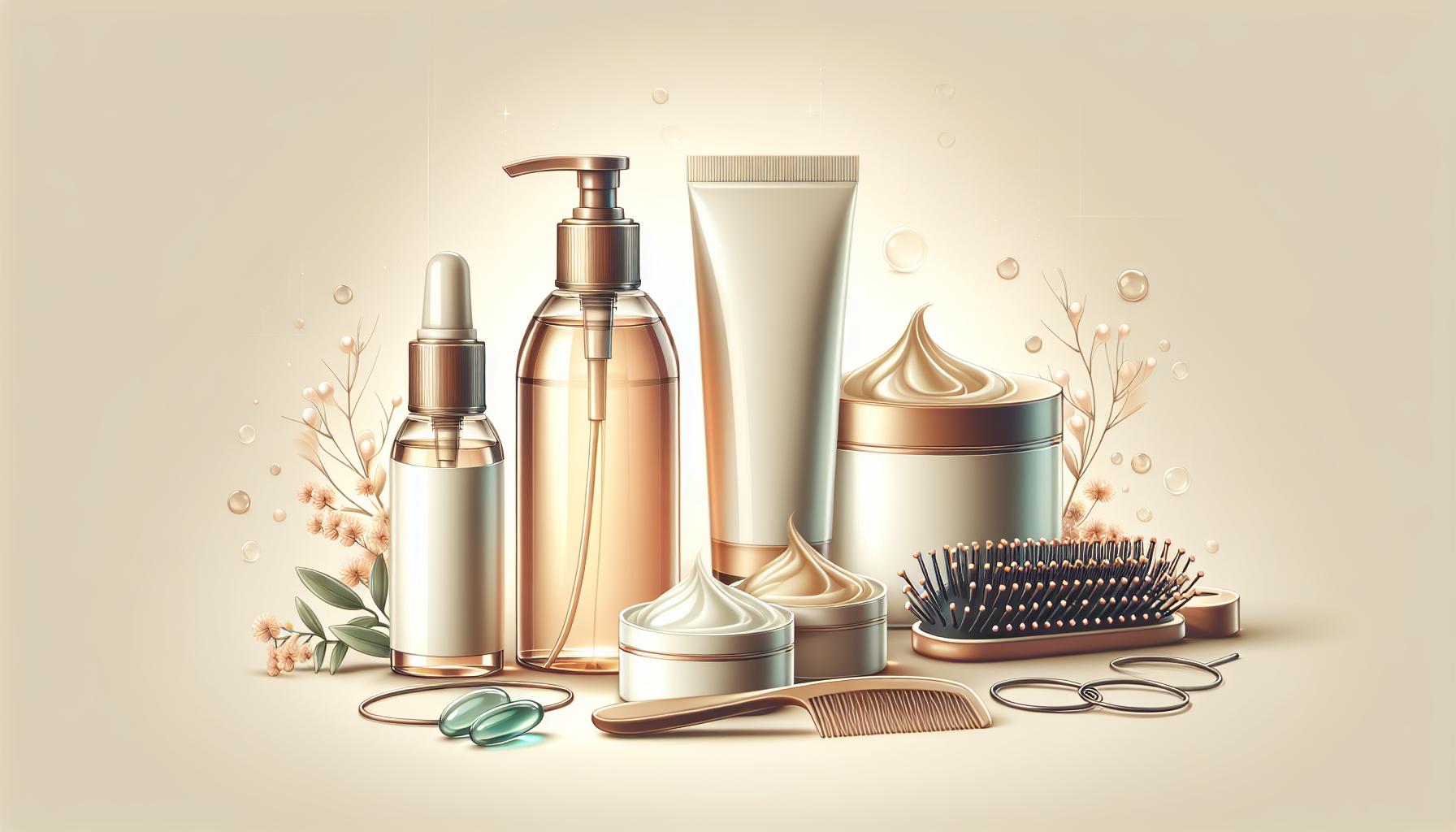 Recommended hair treatment products displayed with hair accessories.