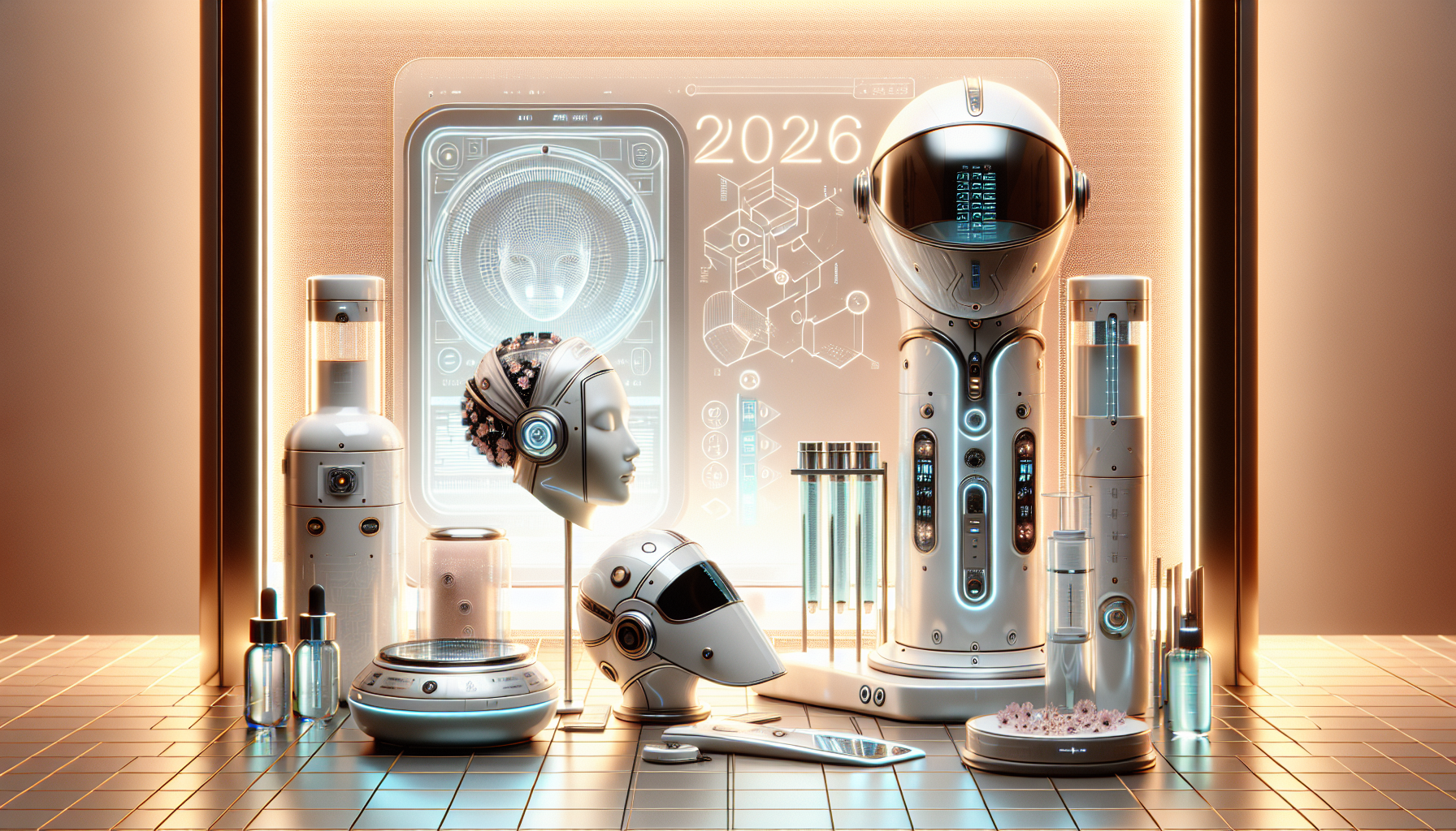 Showcase of trending beauty appliances for 2026 including a face mask and hair treatment cap.