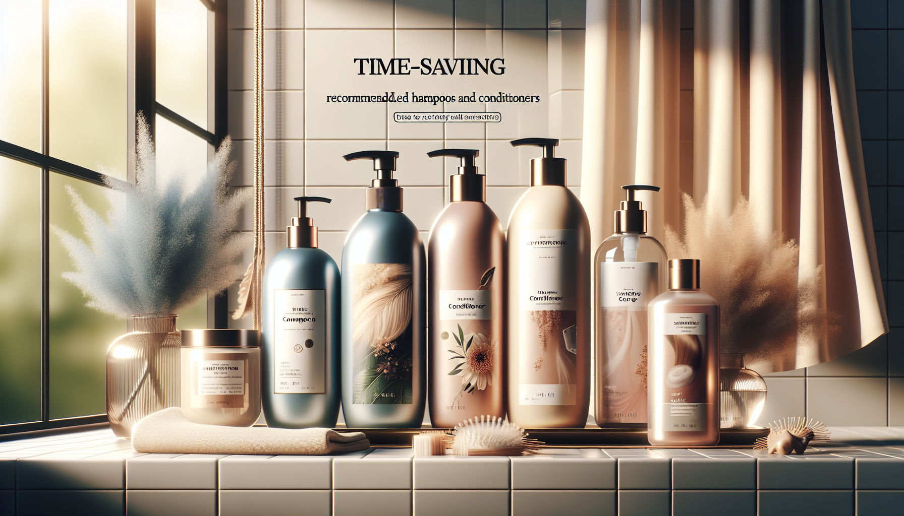 Display of the top 5 recommended time-saving shampoos and conditioners of 2026.