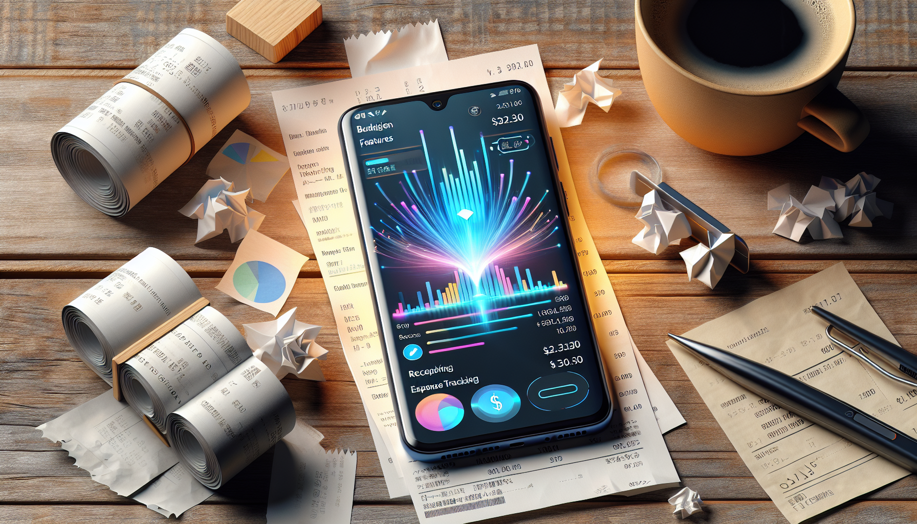 Modern budgeting app interface with receipt scanning feature