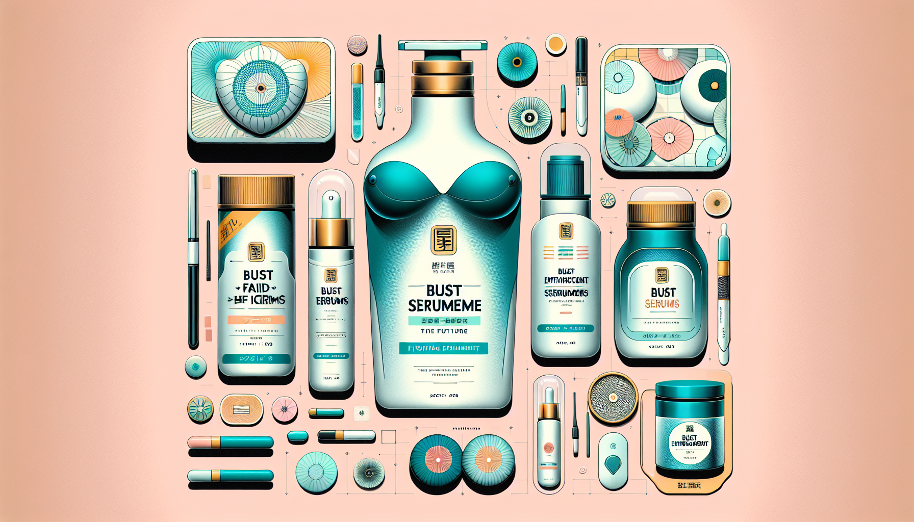 Collage of the top 5 bust enhancement serums for 2026 showcasing product packaging and brand names.