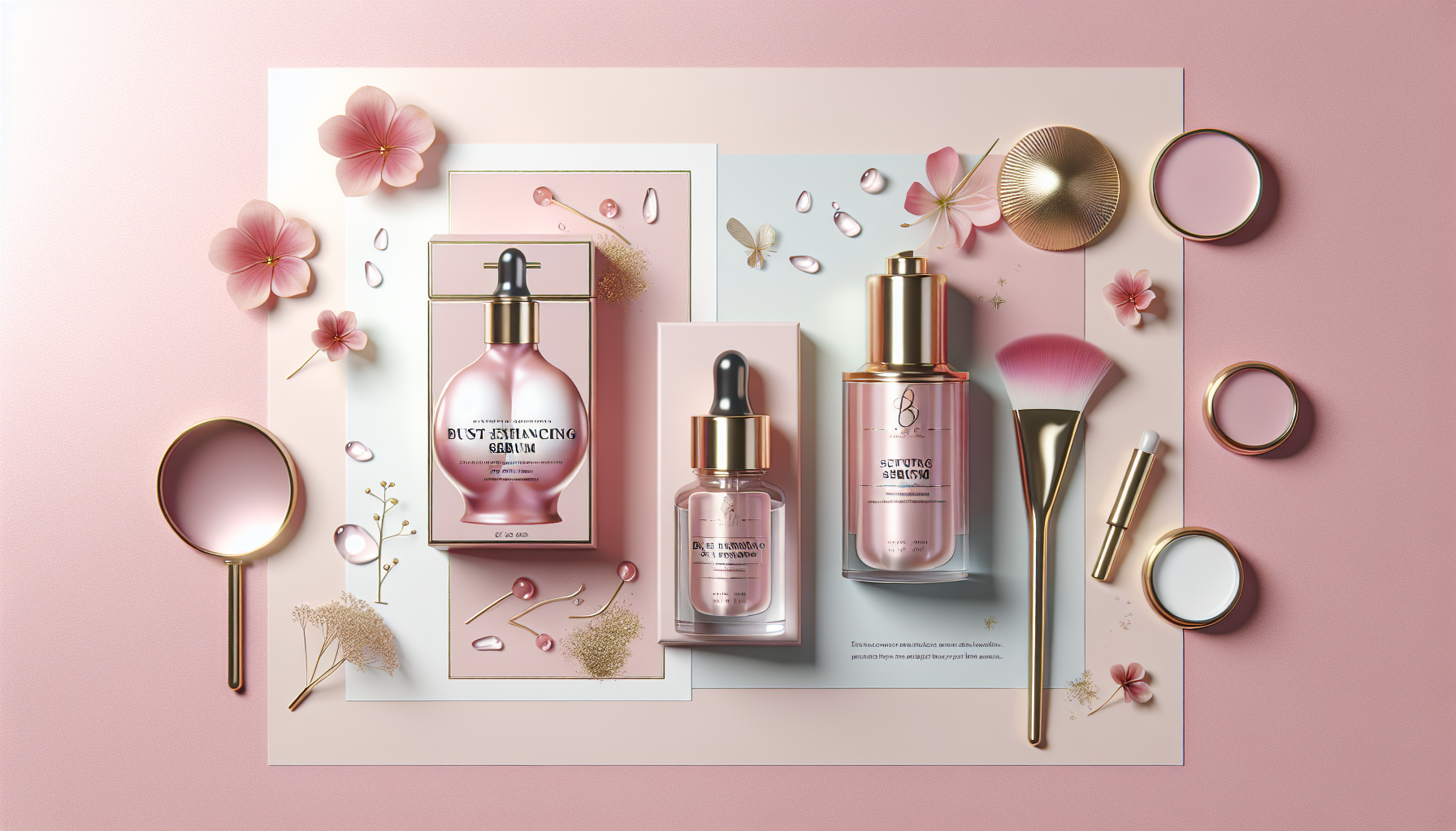 Flat lay of recommended best-selling bust-enhancing serums from LCJ MALL.