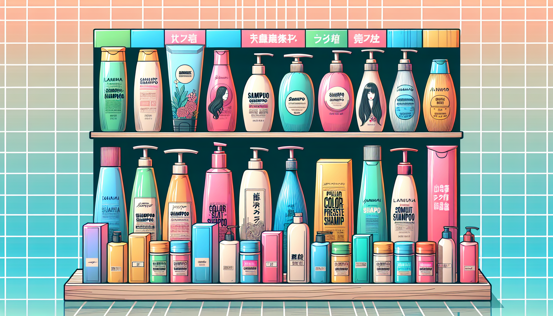 Display of popular color-preserving shampoo products.