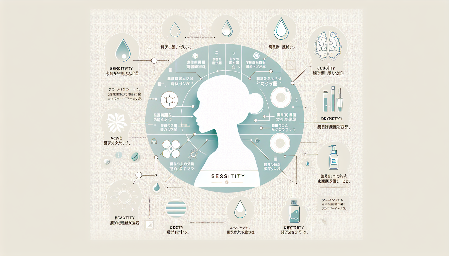 Infographic of common skin care concerns including acne, dryness, and sensitivity.