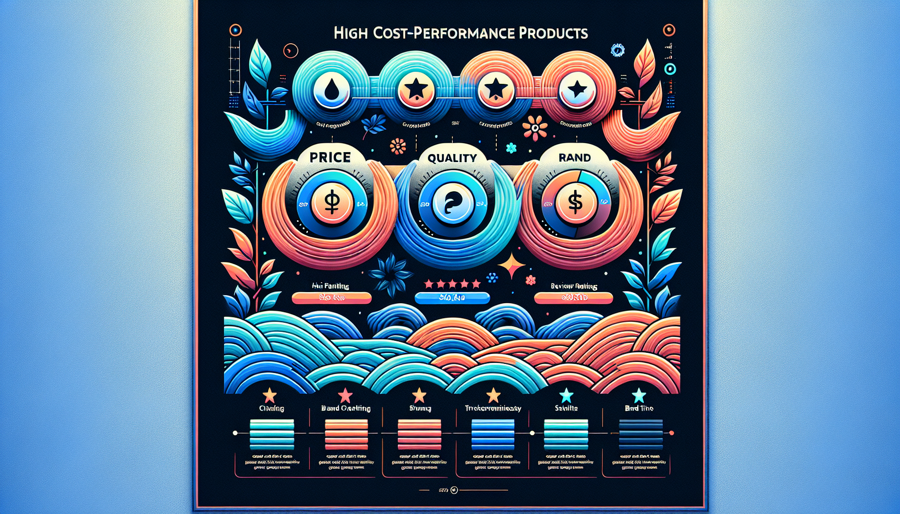 Infographic guiding on how to choose cost-performance products based on price, quality, brand trustworthiness, and reviews.