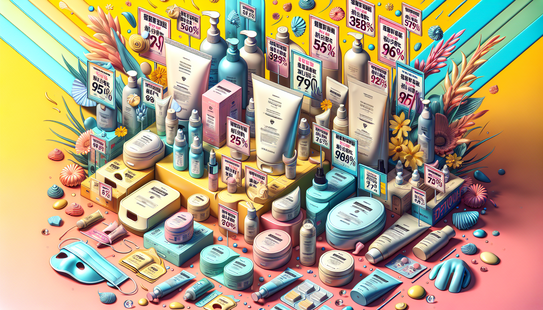 Display of recommended beauty products with visible discount labels.