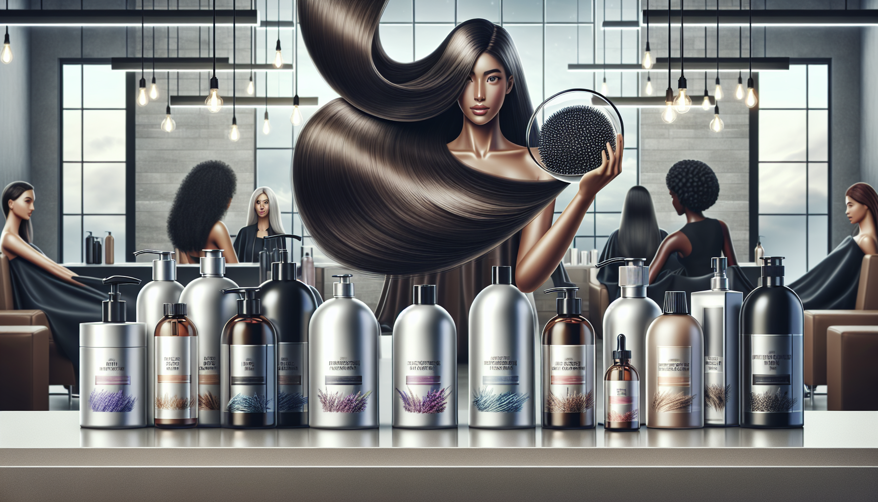 Top hair treatments 2026 overview with bottles and shiny hair.