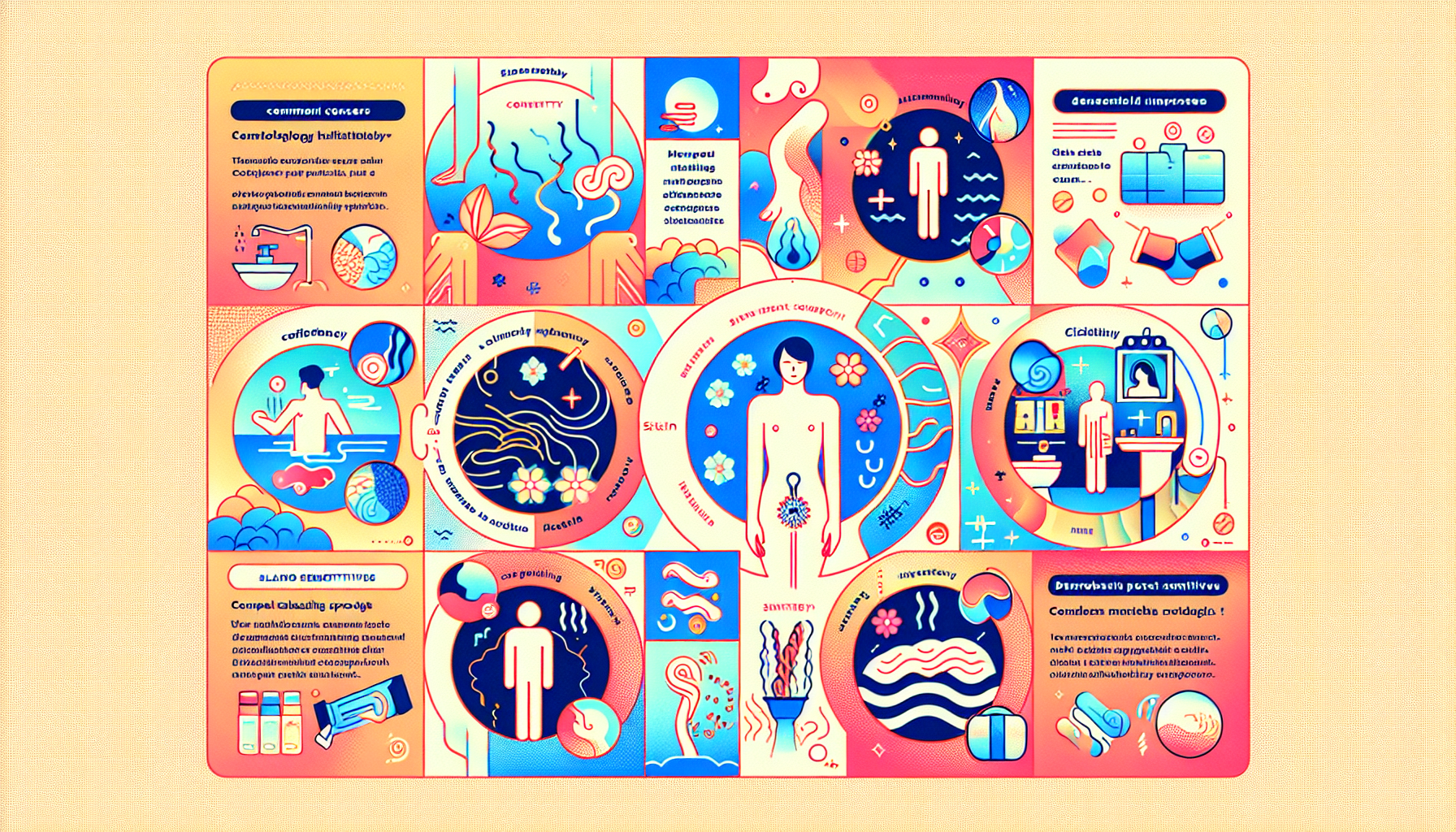 Infographic illustrating common issues in intimate care, including odor discomfort and skin sensitivity.