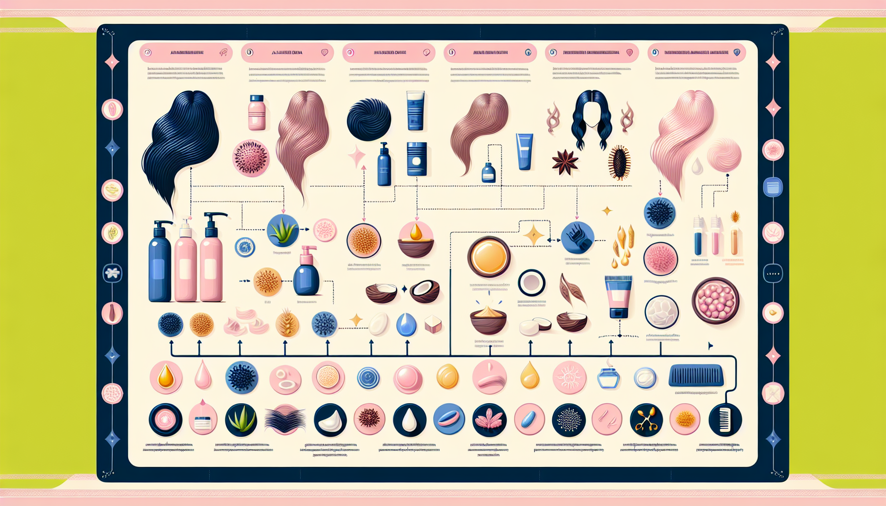 Infographic showing how to select hair care products based on hair and scalp type, ingredients, and desired effects.