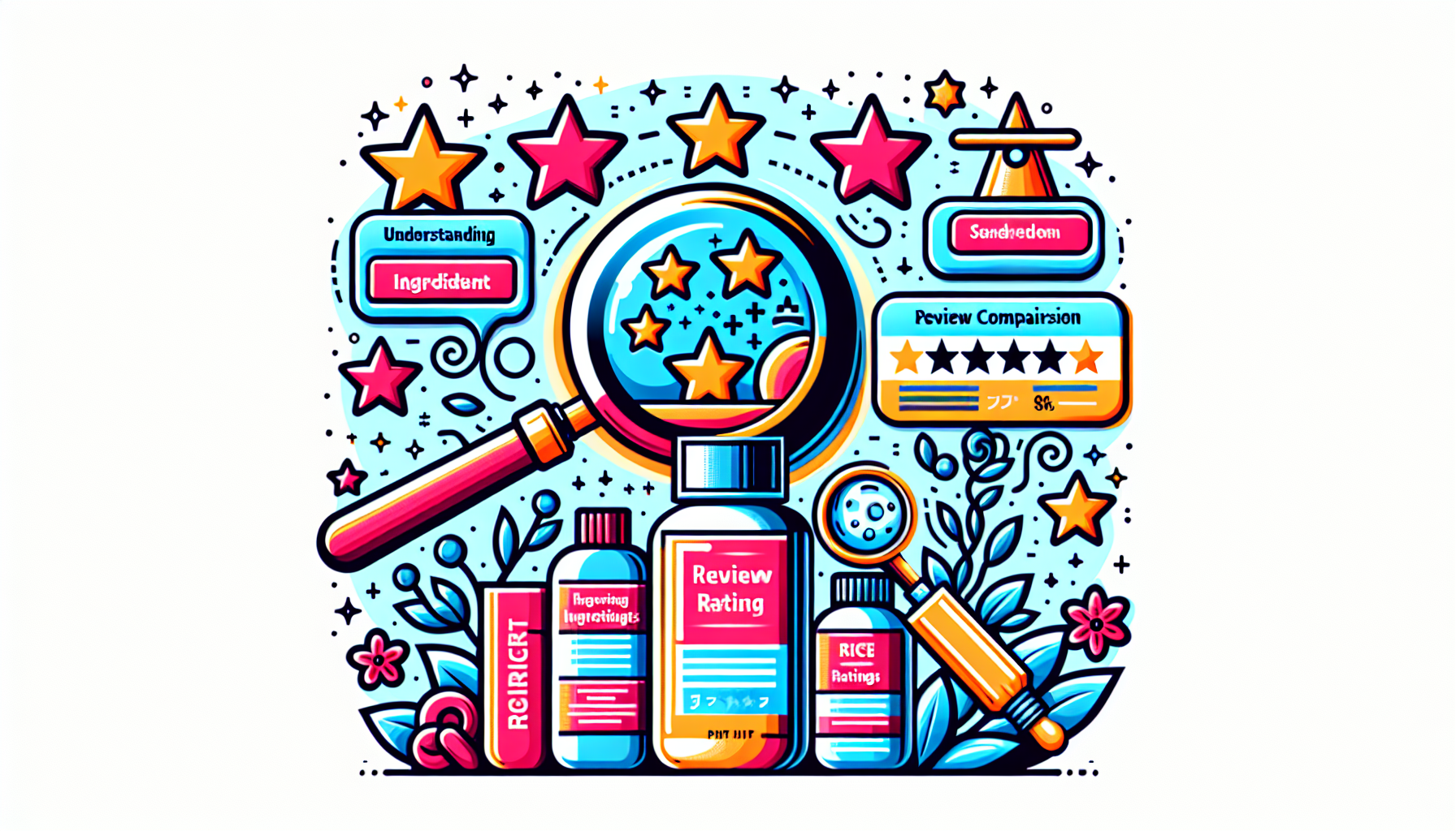 Graphic illustrating three points for selecting hair care products: ingredients understanding, review ratings, and price comparison.