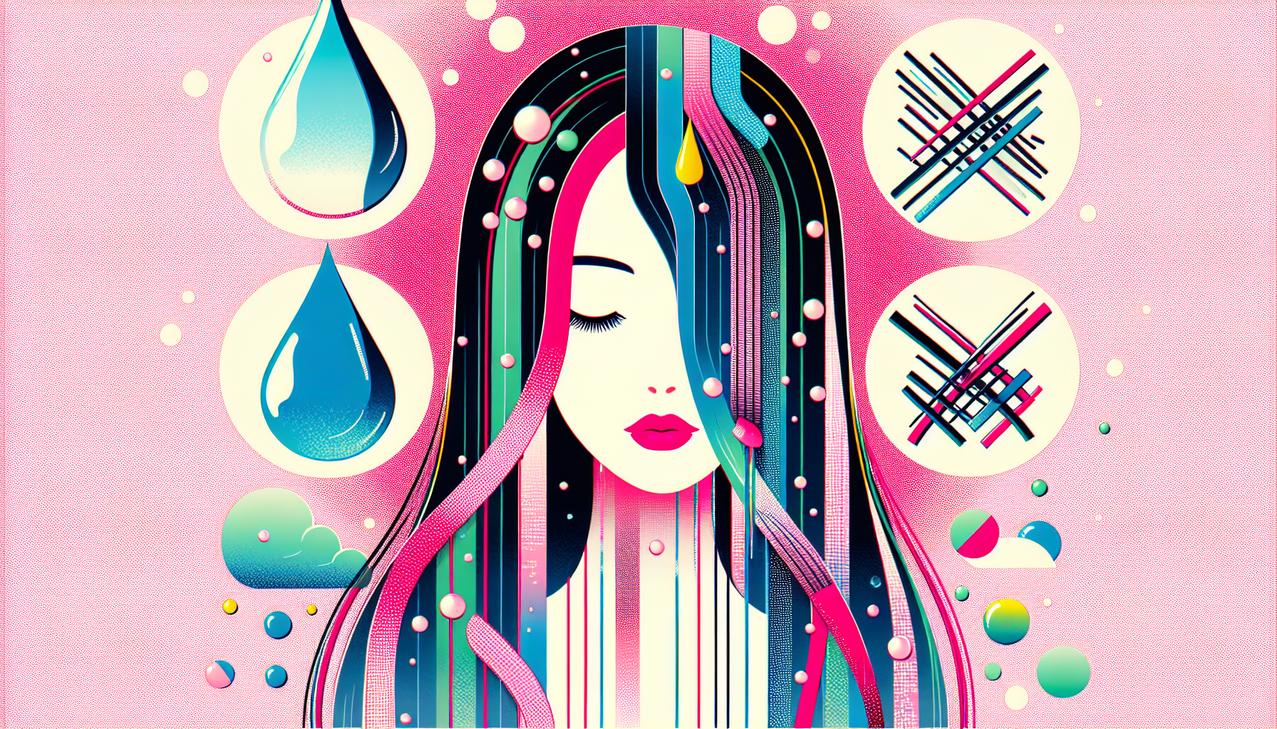 Illustration showing common hair problems: dryness, damage, and lack of volume.