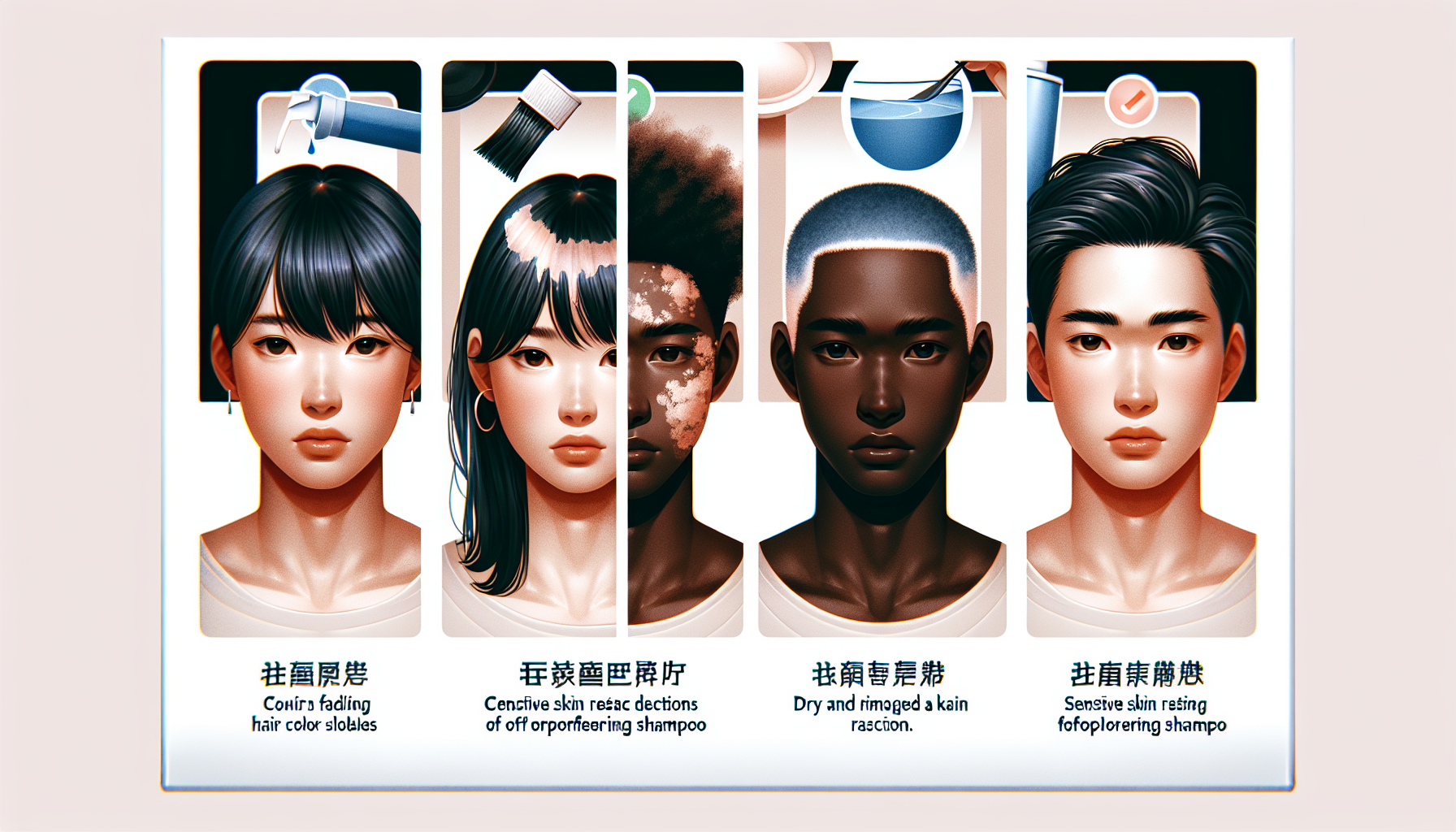 Common issues with hair color shampoos including fading color, dry hair, skin reactions, and overpowering scents.