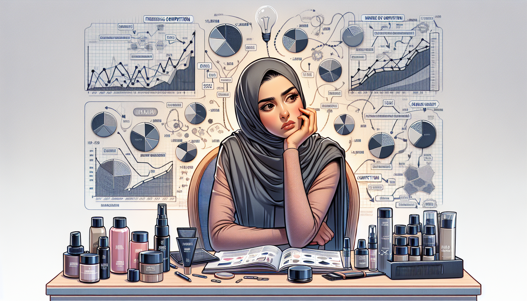 A confused individual contemplating D2C business model choices amidst product options.