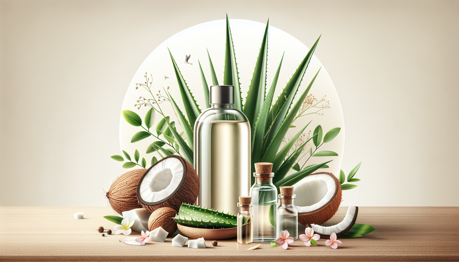 Natural ingredients for silicone-free shampoos including aloe vera and coconut oil.