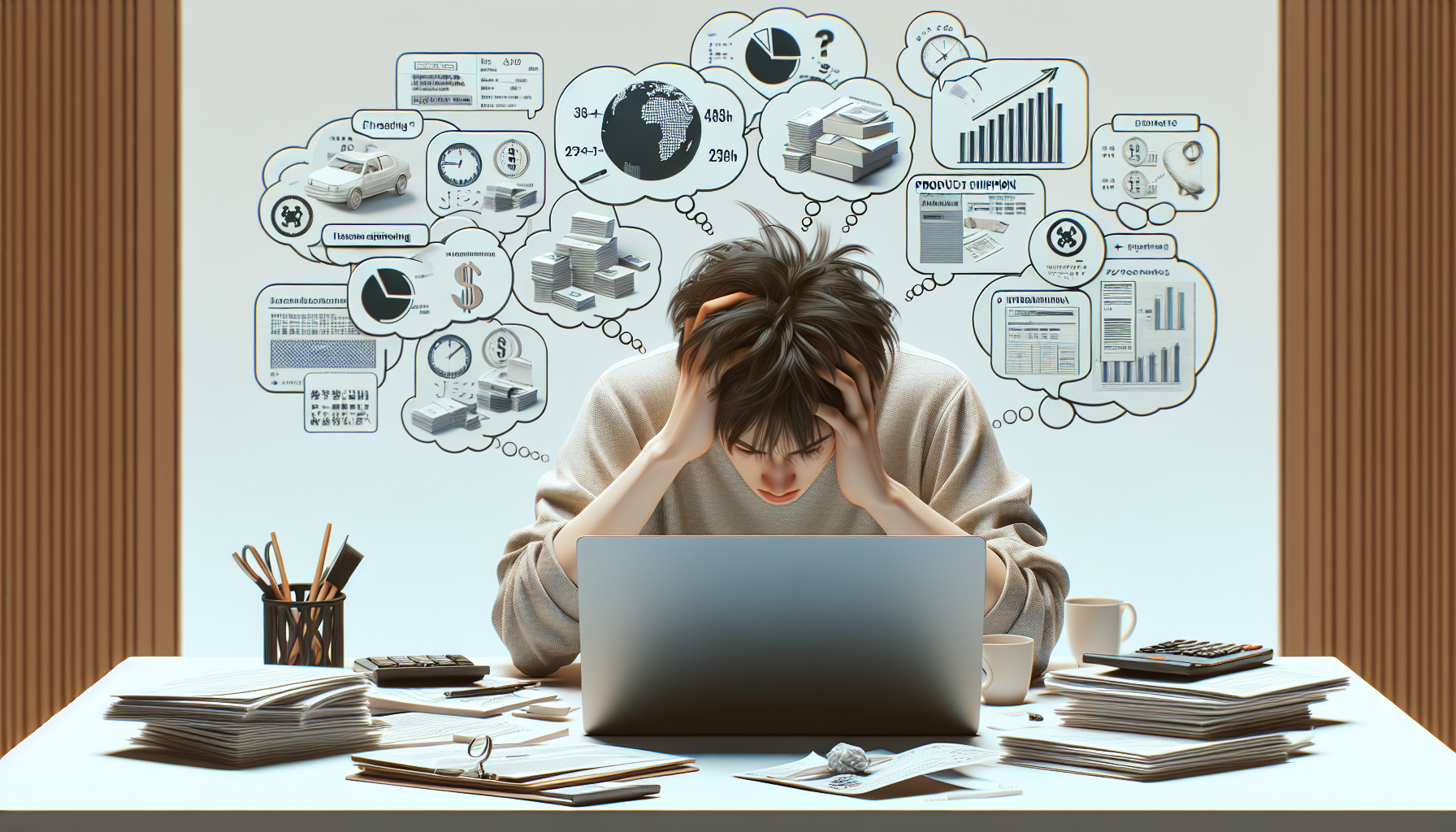 Person feeling overwhelmed by the challenges of starting cross-border e-commerce.